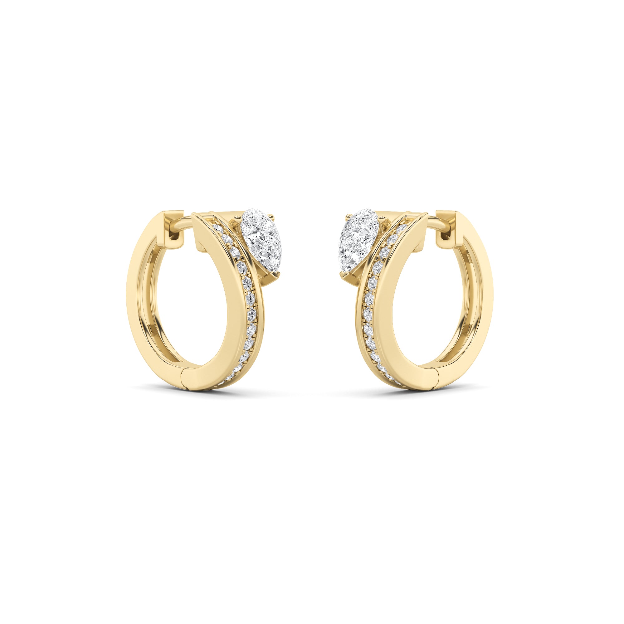 1.25CTW Pear Shaped Lab Grown Diamond (F/VS) Accented Huggie Earrings in 14K Yellow Gold