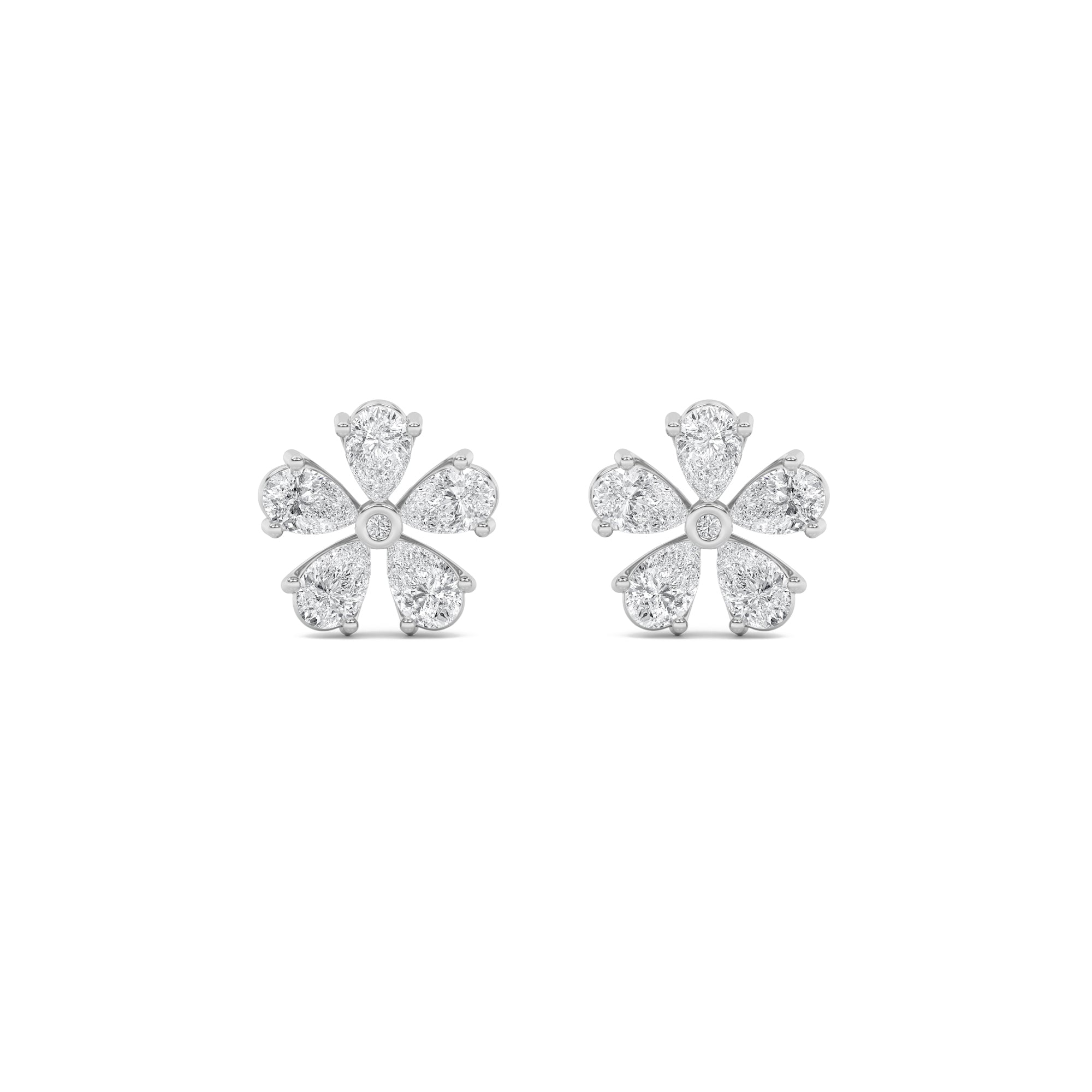 1.5CTW Pear Shaped Lab Grown Diamond (F/VS) Floral Earrings in 14K Gold