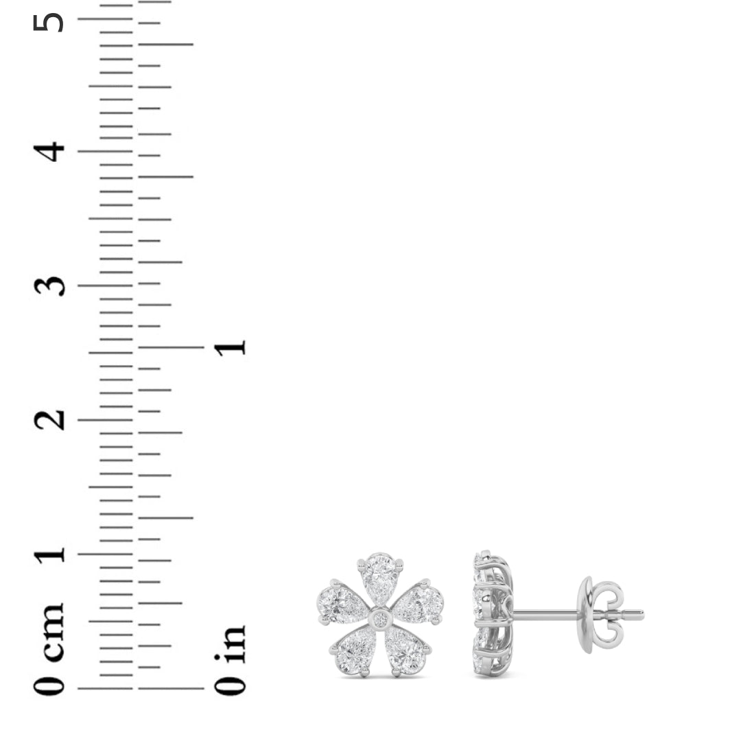 1.5CTW Pear Shaped Lab Grown Diamond (F/VS) Floral Earrings in 14K Gold