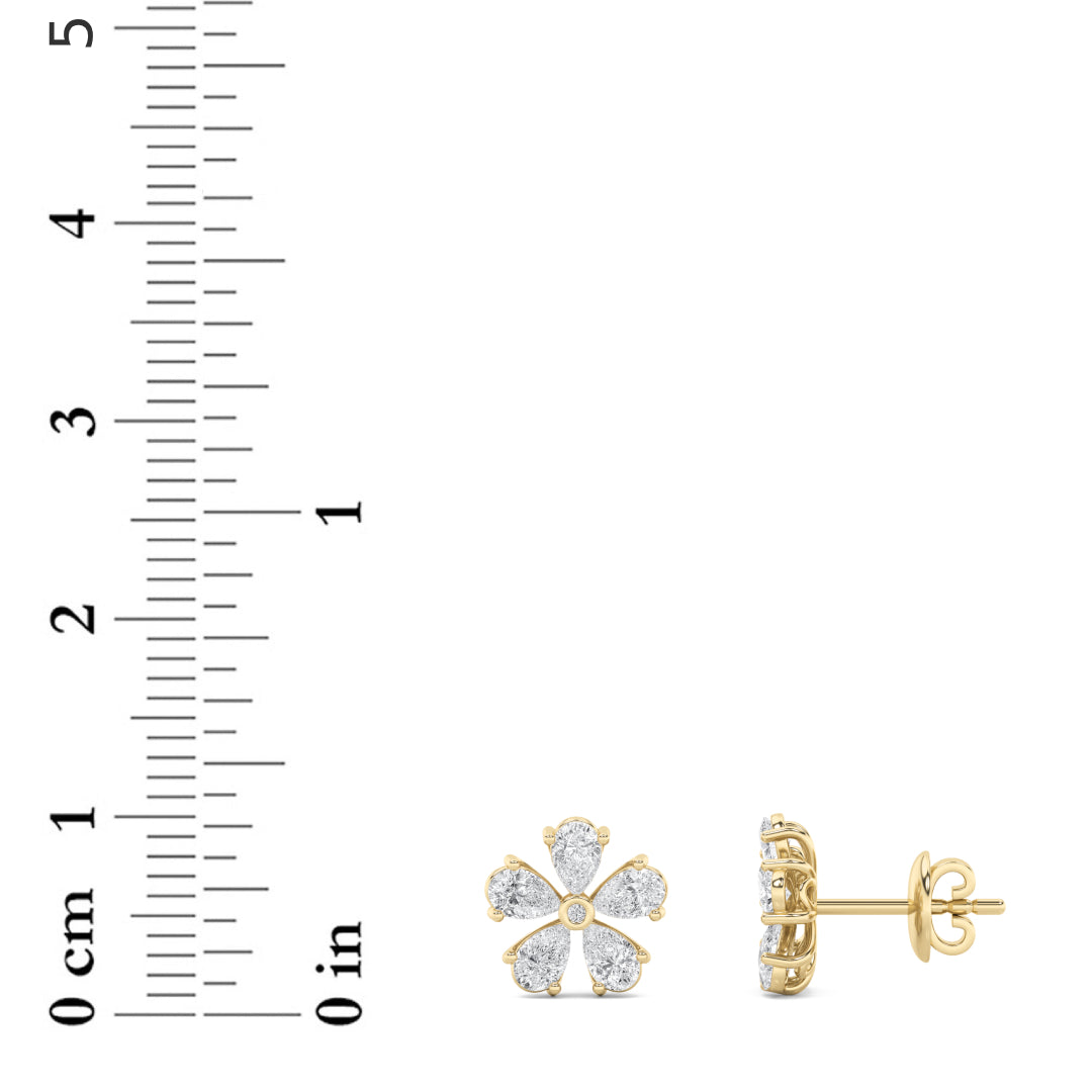 1.5CTW Pear Shaped Lab Grown Diamond (F/VS) Floral Earrings in 14K Gold