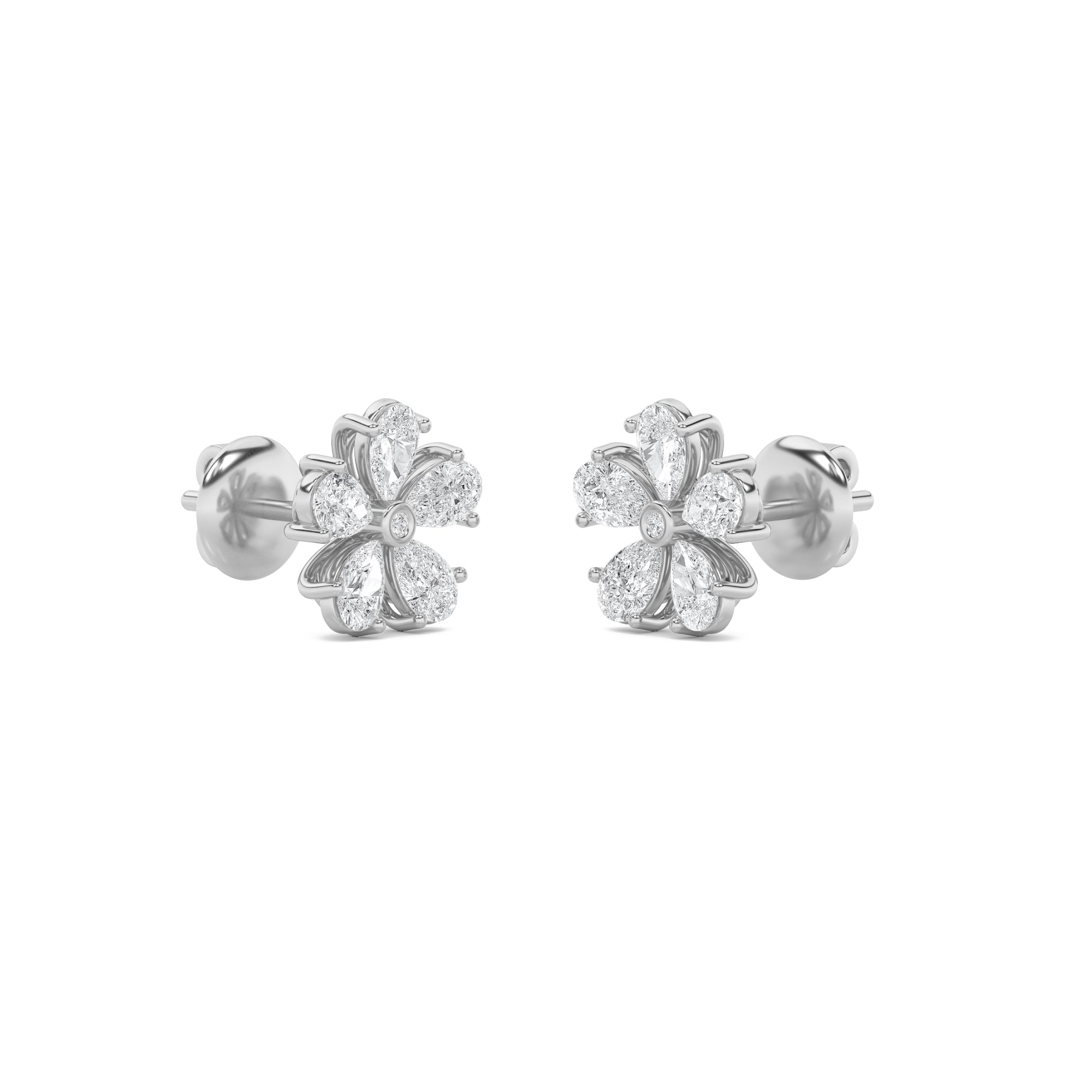2.5CTW Pear Shaped Lab Grown Diamond (F/VS) Floral Earrings in 14K Gold