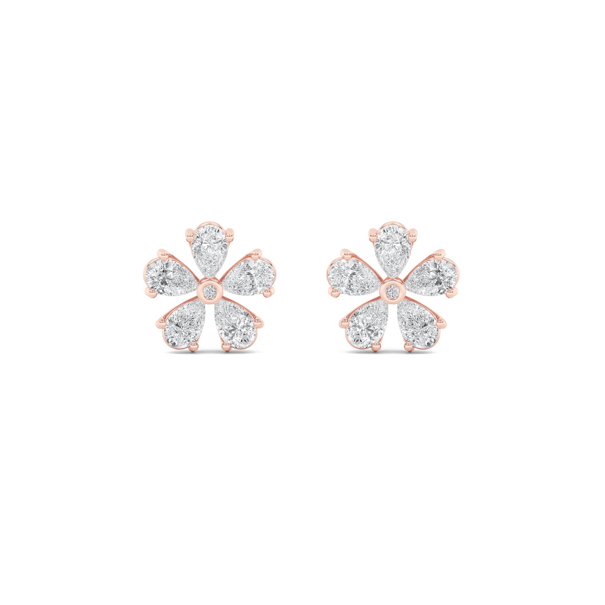 2.5CTW Pear Shaped Lab Grown Diamond (F/VS) Floral Earrings in 14K Gold