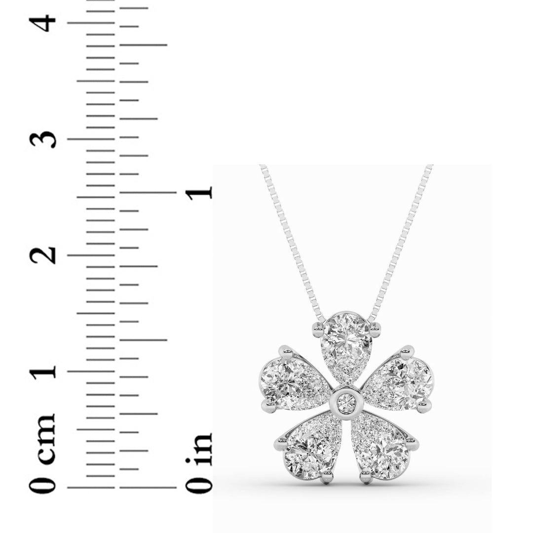 2.5CTW Pear Shaped Lab Grown Diamond (F/VS) Floral Pendant in 14K Gold