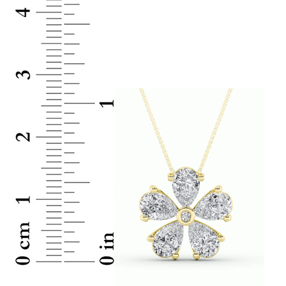 2.5CTW Pear Shaped Lab Grown Diamond (F/VS) Floral Pendant in 14K Gold