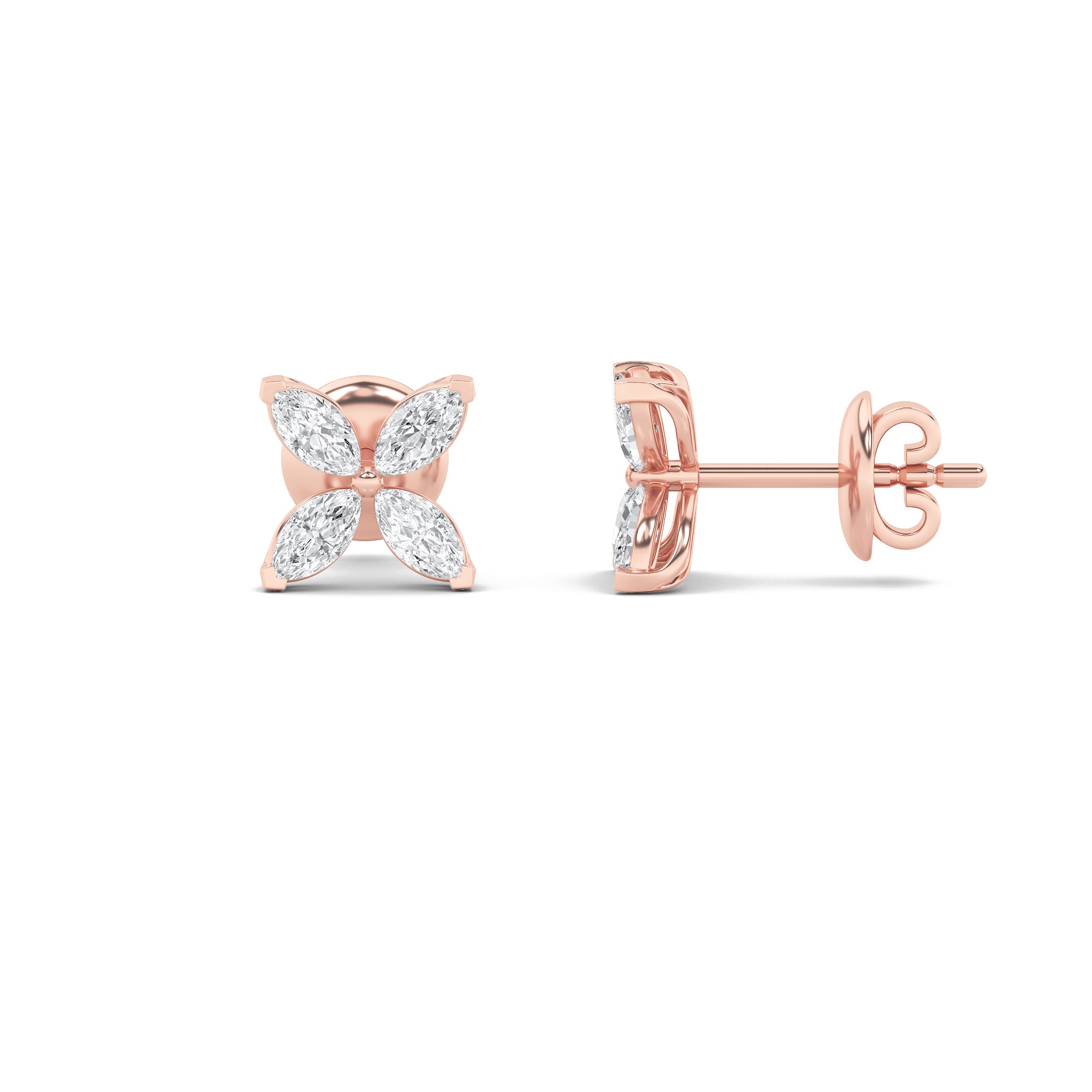 1.5CTW Marquise Shaped Lab Grown Diamond (F/VVS) Flower Earrings in 14K Gold