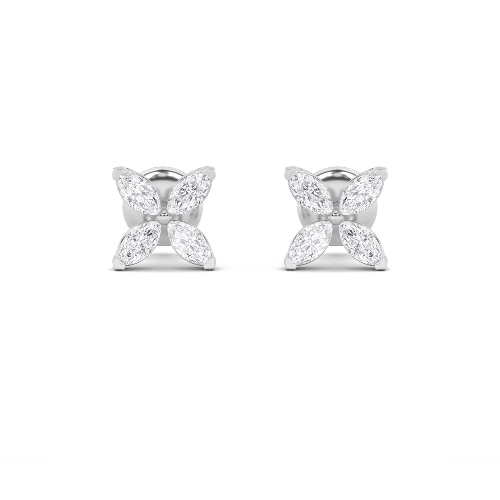 2CTW Marquise Shaped Lab Grown Diamond (F/VS) Flower Earrings in 14K Gold