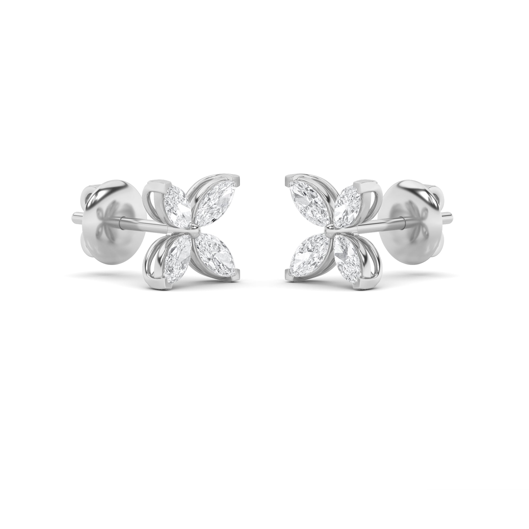 2CTW Marquise Shaped Lab Grown Diamond (F/VS) Flower Earrings in 14K Gold