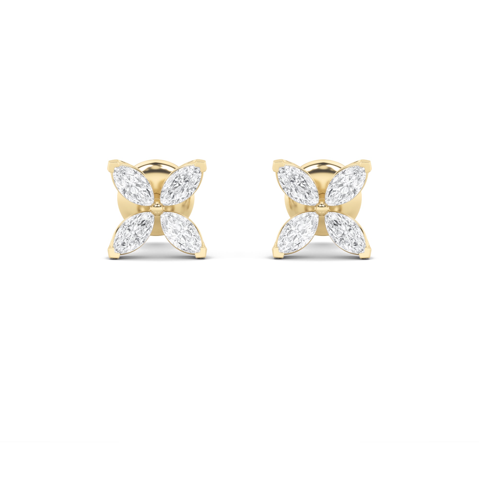 2CTW Marquise Shaped Lab Grown Diamond (F/VS) Flower Earrings in 14K Gold