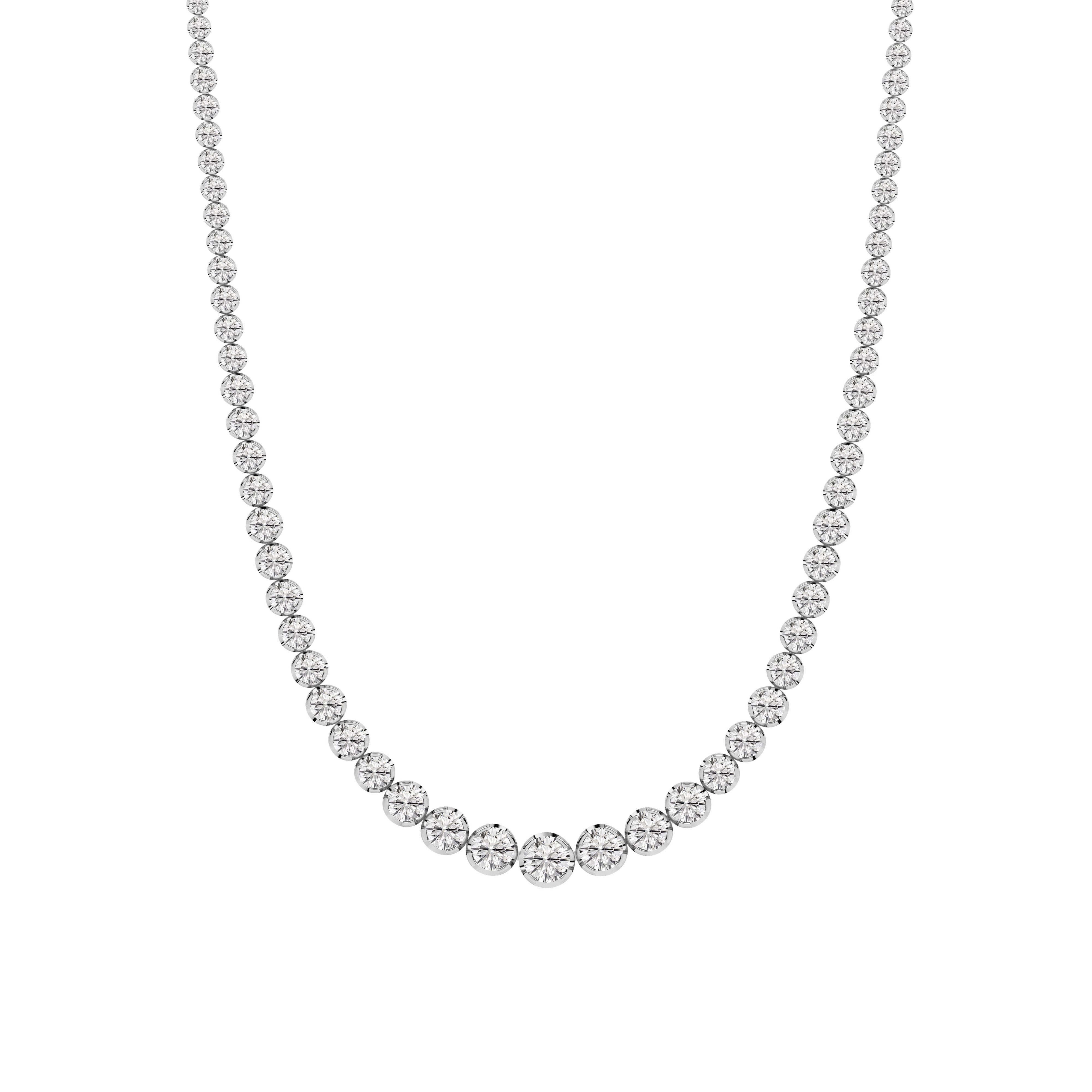 15CTW Round Shaped Lab Grown Diamond (F/VS) Graduating Full Riviera Necklace in 14K Gold