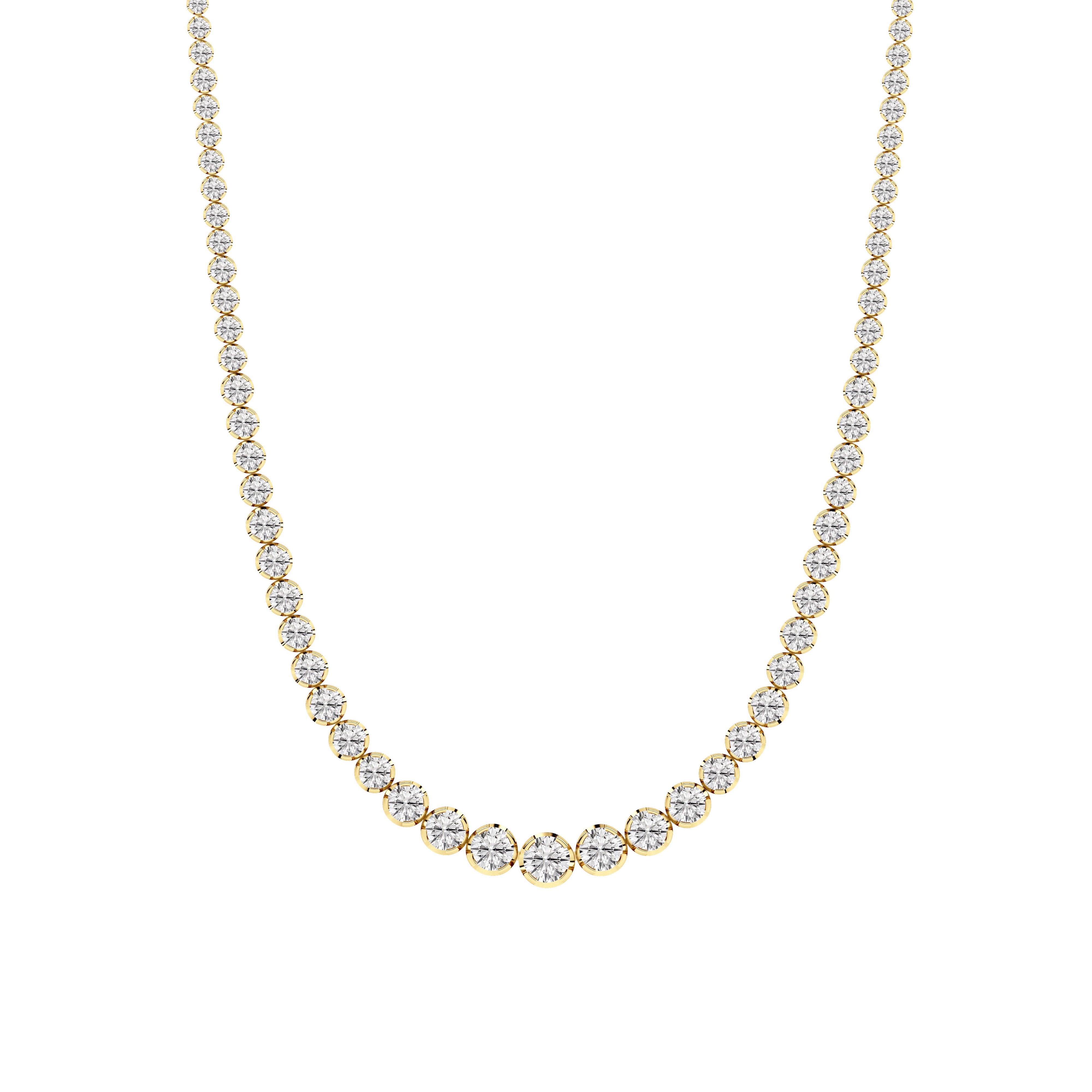 15CTW Round Shaped Lab Grown Diamond (F/VS) Graduating Full Riviera Necklace in 14K Gold