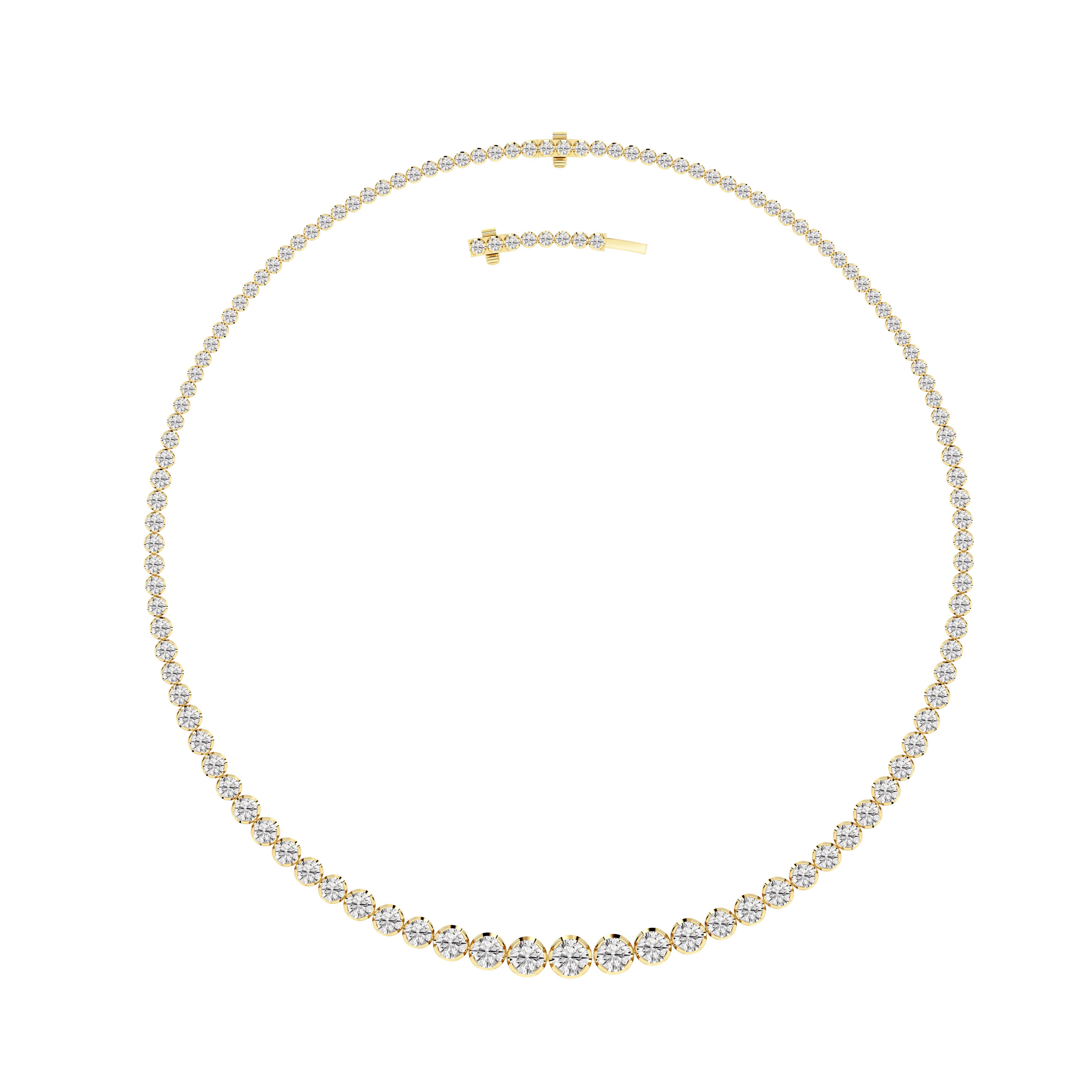 15CTW Round Shaped Lab Grown Diamond (F/VS) Graduating Full Riviera Necklace in 14K Gold