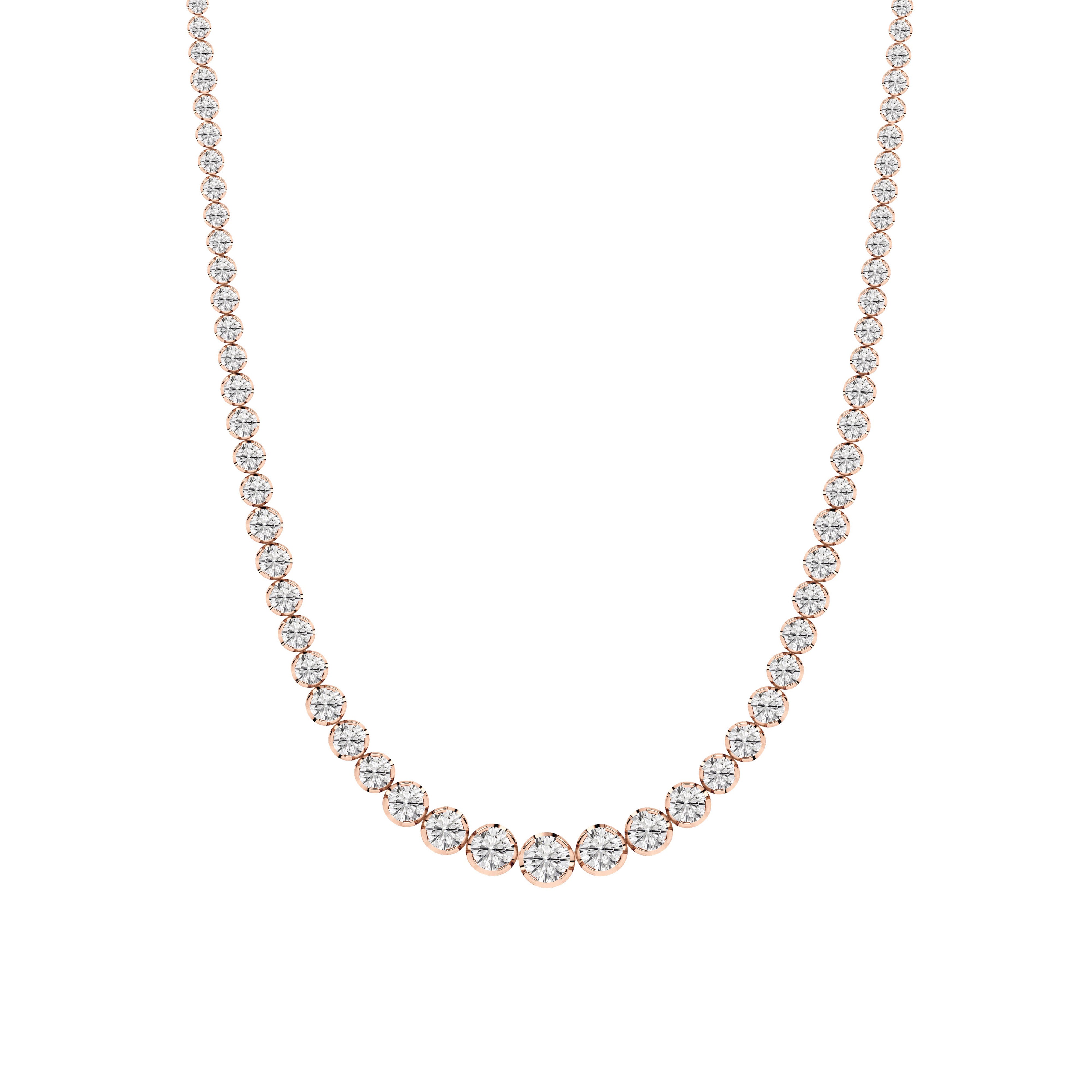 15CTW Round Shaped Lab Grown Diamond (F/VS) Graduating Full Riviera Necklace in 14K Gold