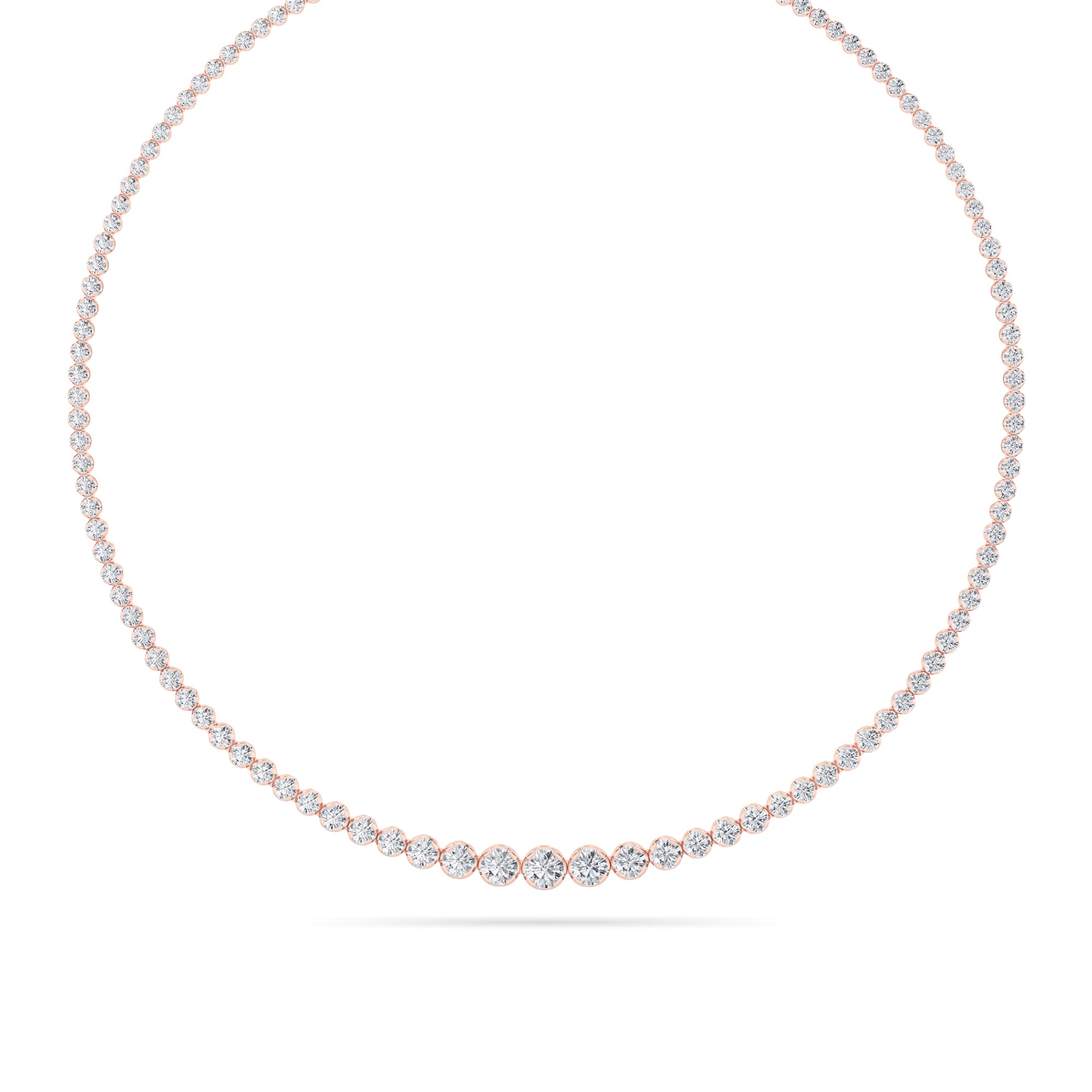15CTW Round Shaped Lab Grown Diamond (F/VS) Graduating Full Riviera Necklace in 14K Gold