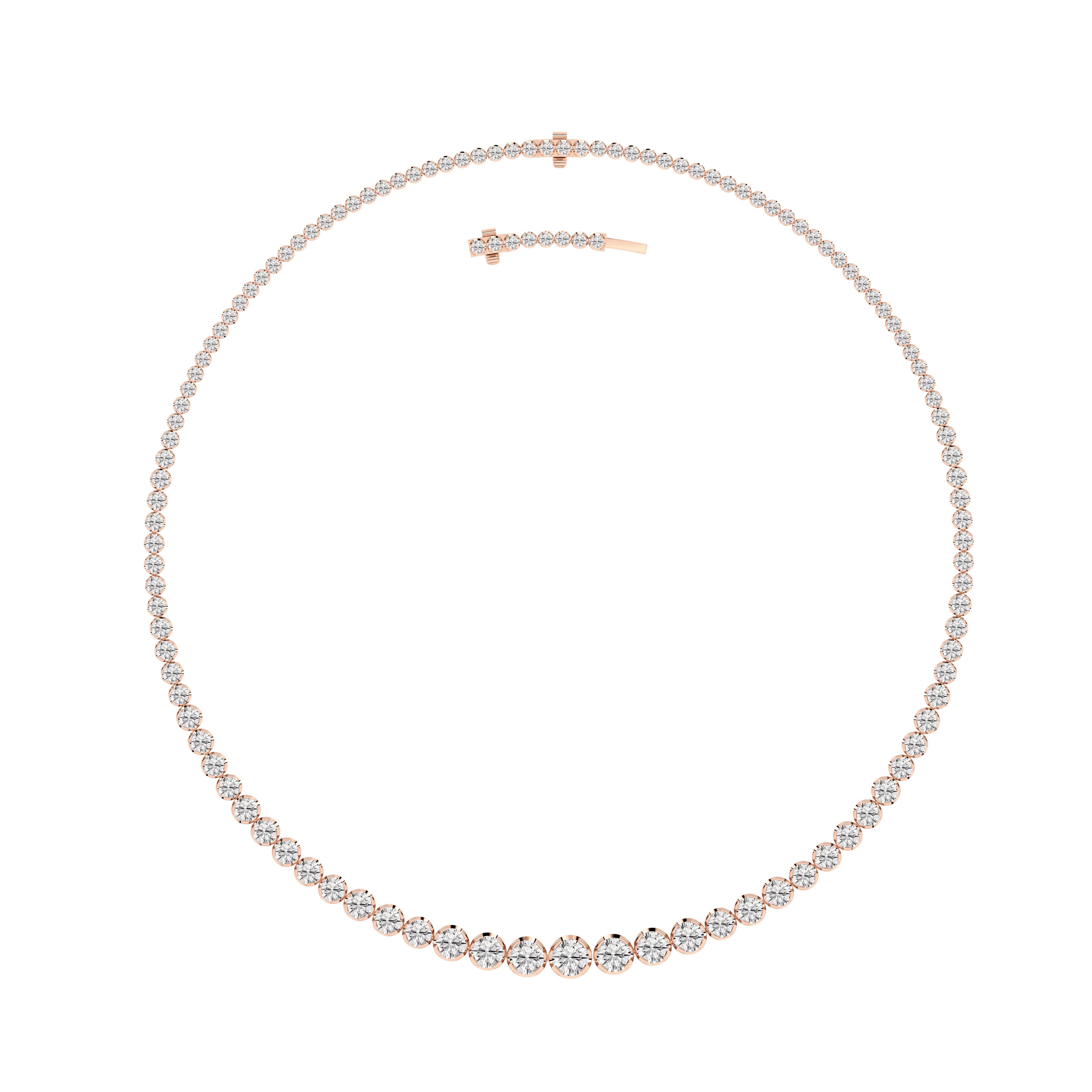 15CTW Round Shaped Lab Grown Diamond (F/VS) Graduating Full Riviera Necklace in 14K Gold