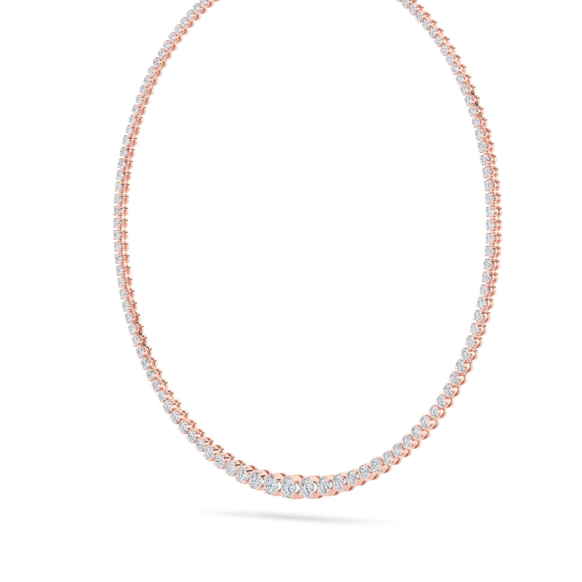 15CTW Round Shaped Lab Grown Diamond (F/VS) Graduating Full Riviera Necklace in 14K Gold