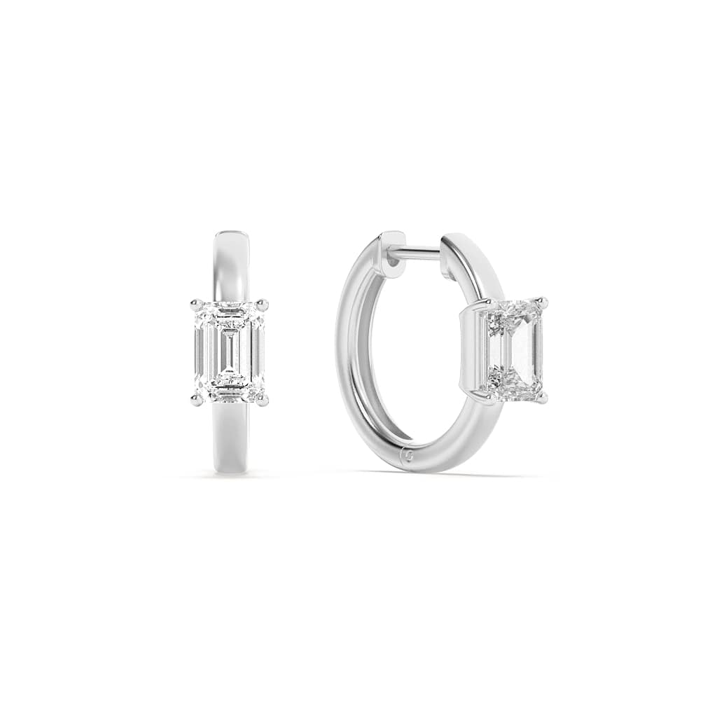 1.5CTW Emerald Shaped Lab Grown Diamond (F/VS) Solitaire Huggie Earrings in 14K Gold