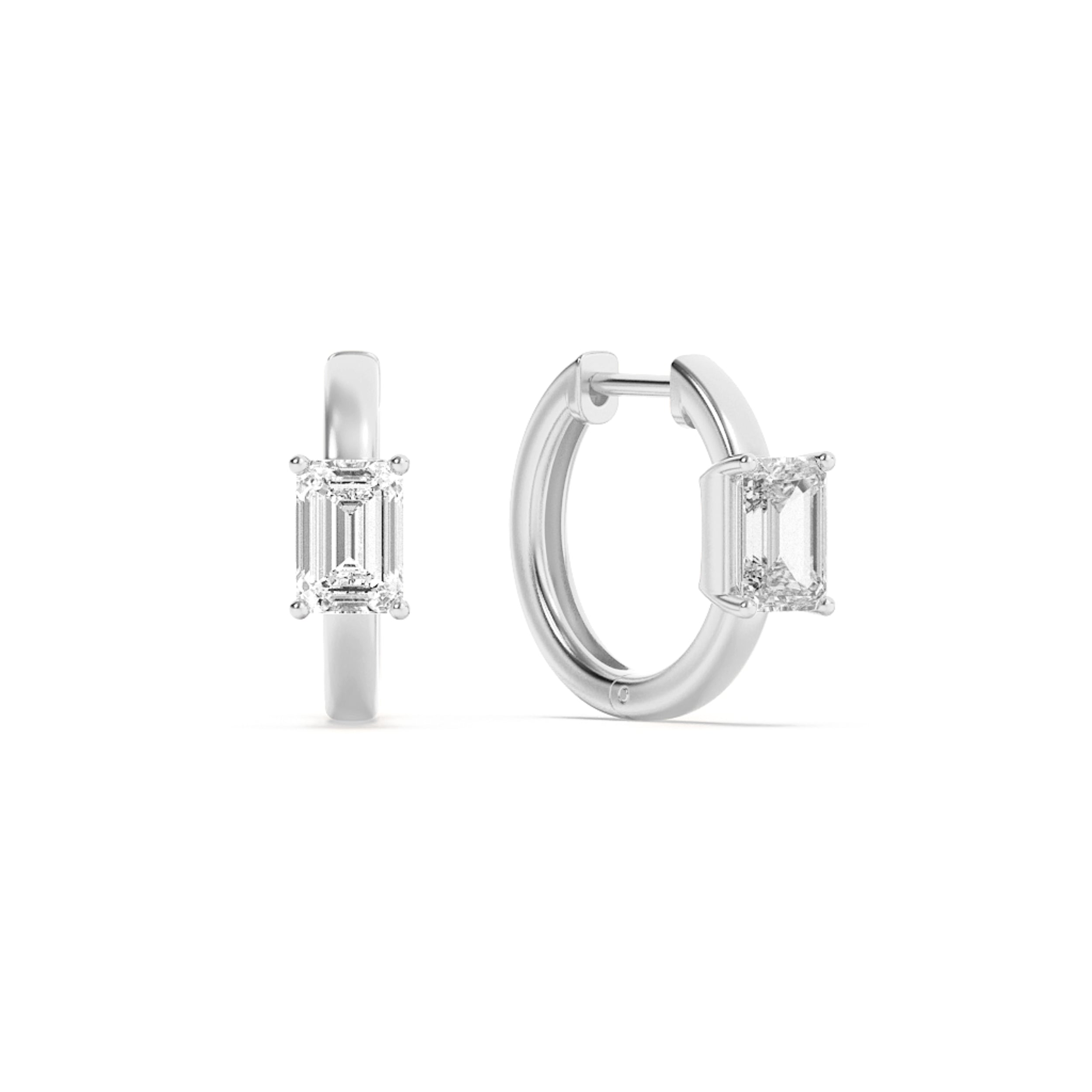 1.5CTW Emerald Shaped Lab Grown Diamond (F/VS) Solitaire Huggie Earrings in 14K Gold