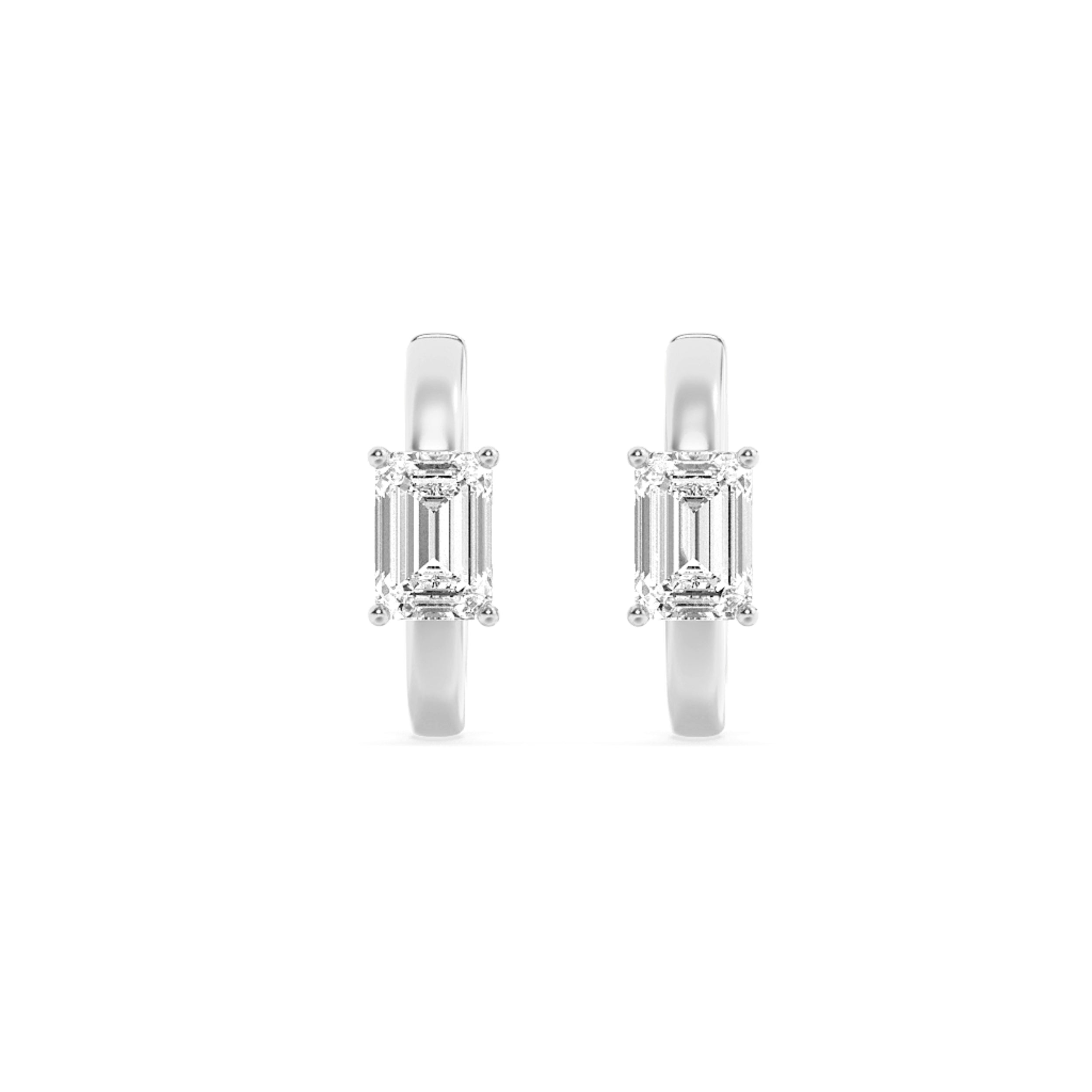 1.5CTW Emerald Shaped Lab Grown Diamond (F/VS) Solitaire Huggie Earrings in 14K Gold