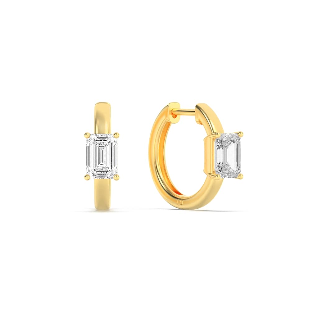 1.5CTW Emerald Shaped Lab Grown Diamond (F/VS) Solitaire Huggie Earrings in 14K Yellow Gold