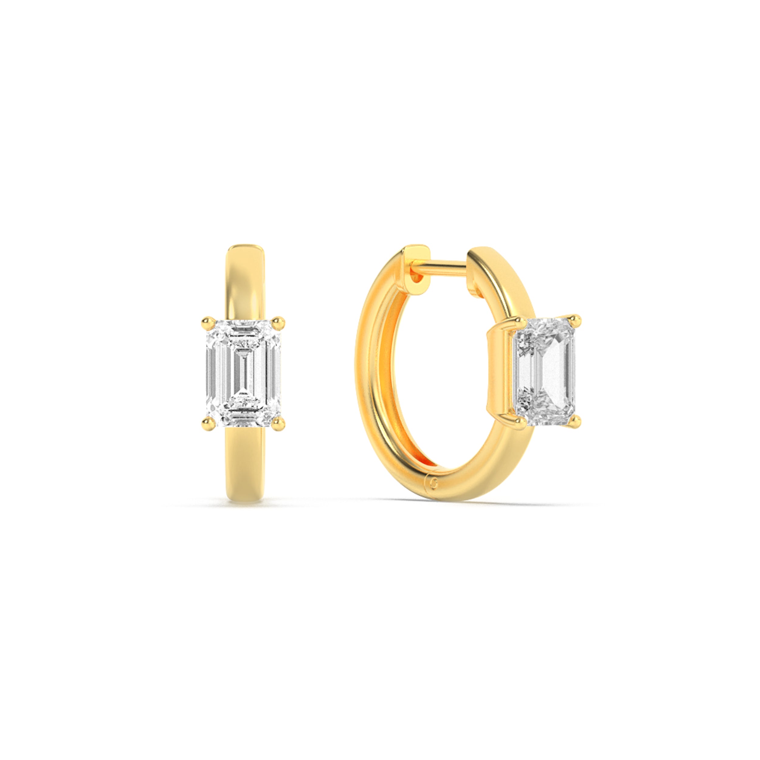 1.5CTW Emerald Shaped Lab Grown Diamond (G/VS) Solitaire Huggie Earrings in 14K Gold