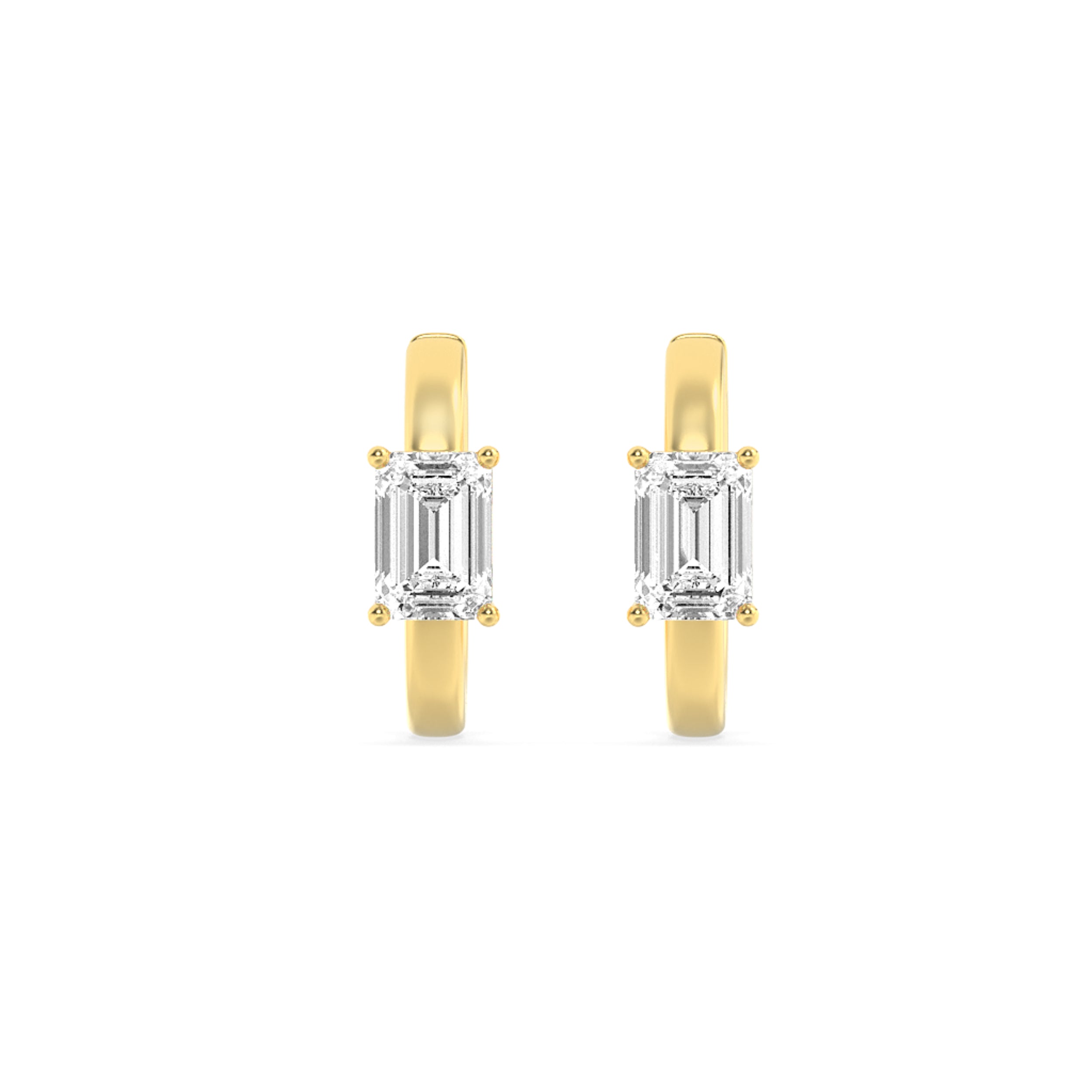 1.5CTW Emerald Shaped Lab Grown Diamond (G/VS) Solitaire Huggie Earrings in 14K Gold