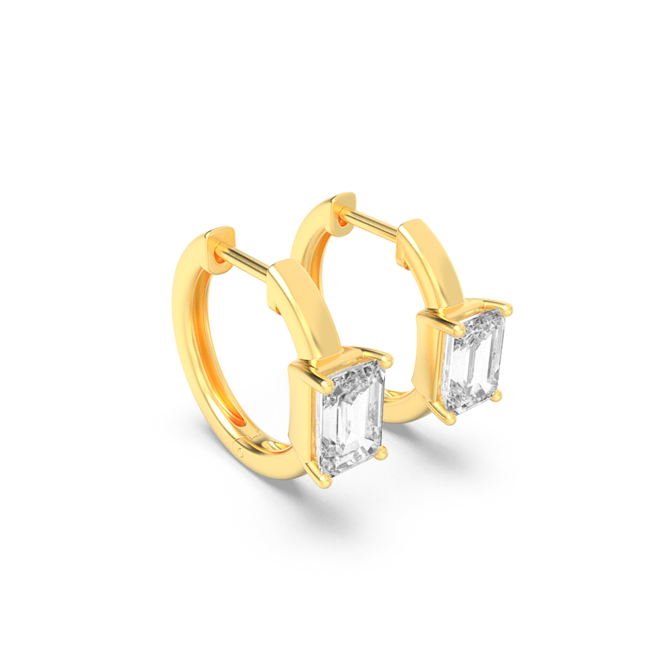 1.5CTW Emerald Shaped Lab Grown Diamond (G/VS) Solitaire Huggie Earrings in 14K Gold