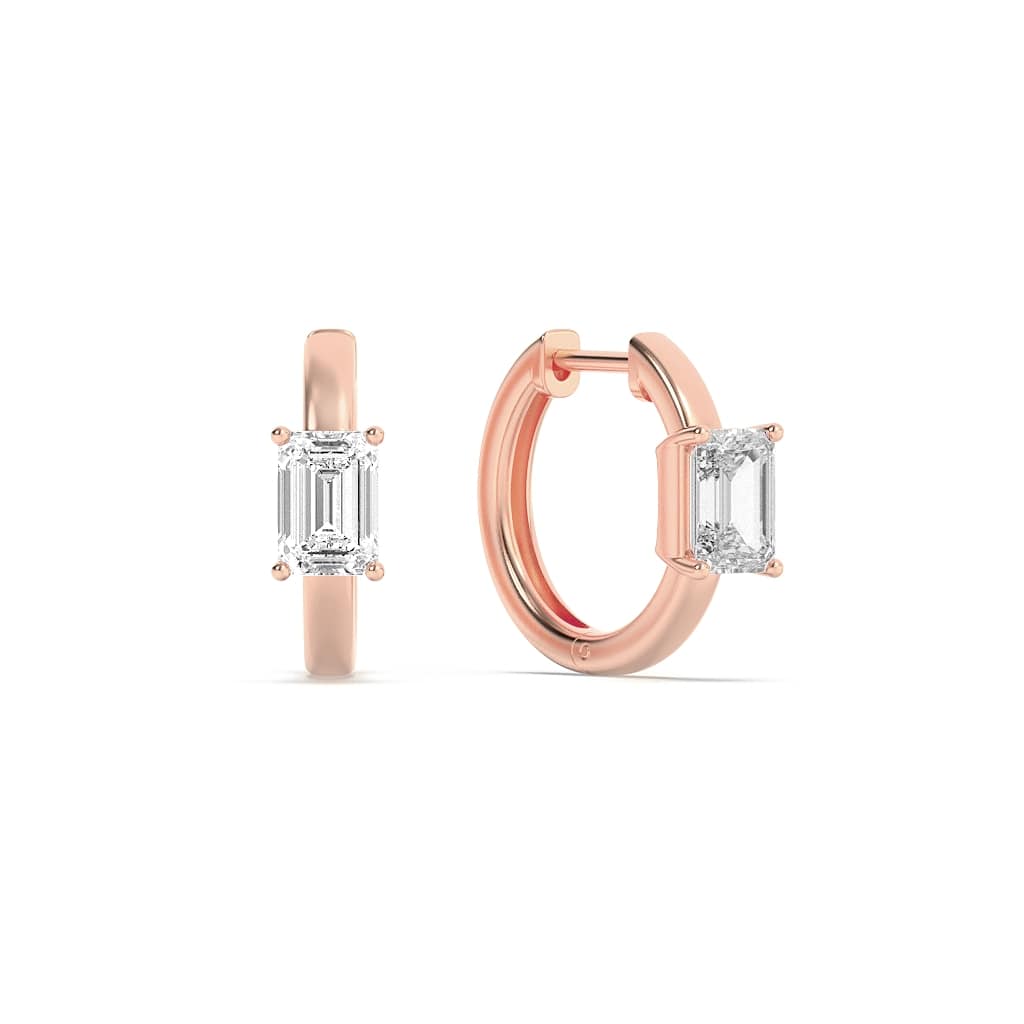 1.5CTW Emerald Shaped Lab Grown Diamond (F/VS) Solitaire Huggie Earrings in 14K Gold