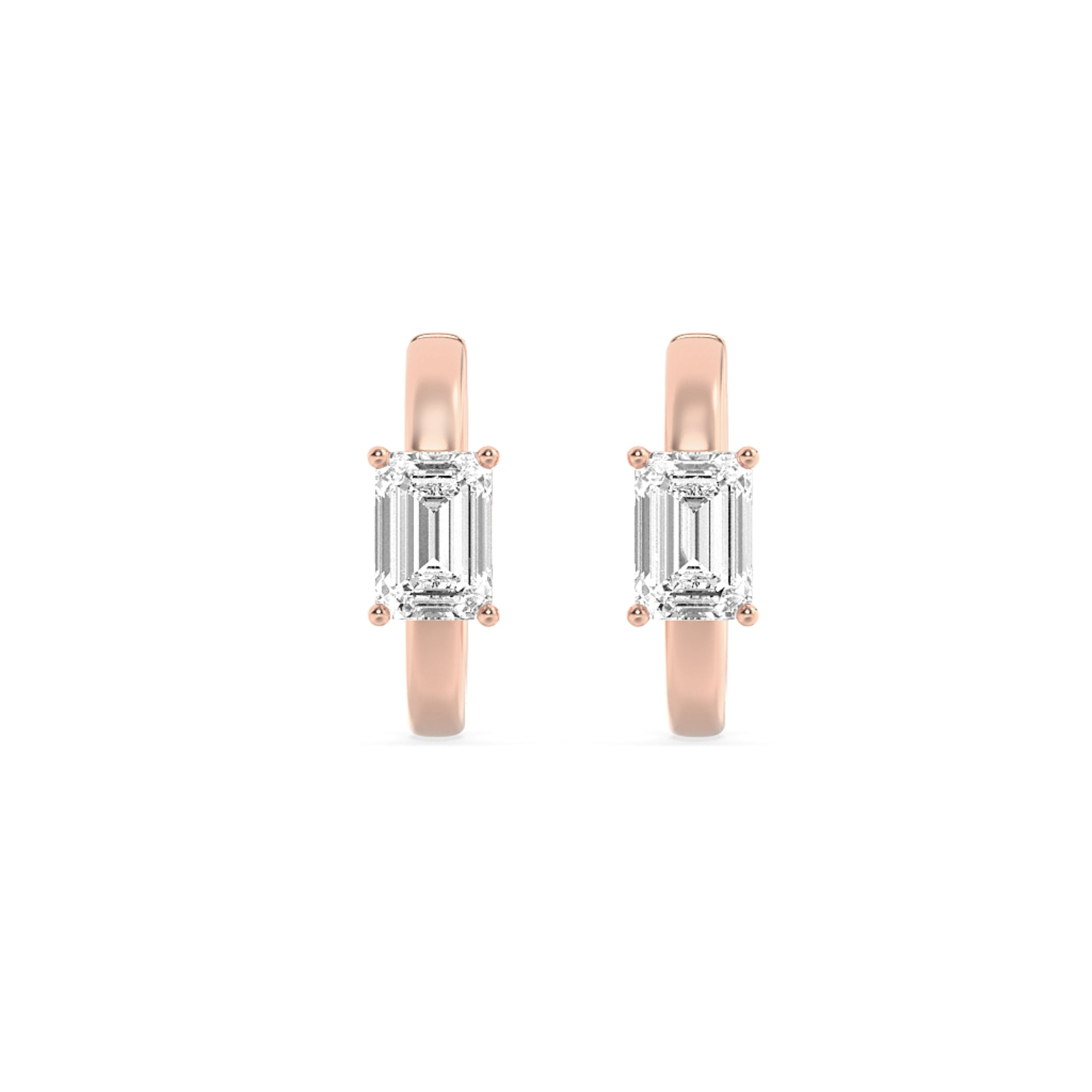 1.5CTW Emerald Shaped Lab Grown Diamond (F/VS) Solitaire Huggie Earrings in 14K Gold