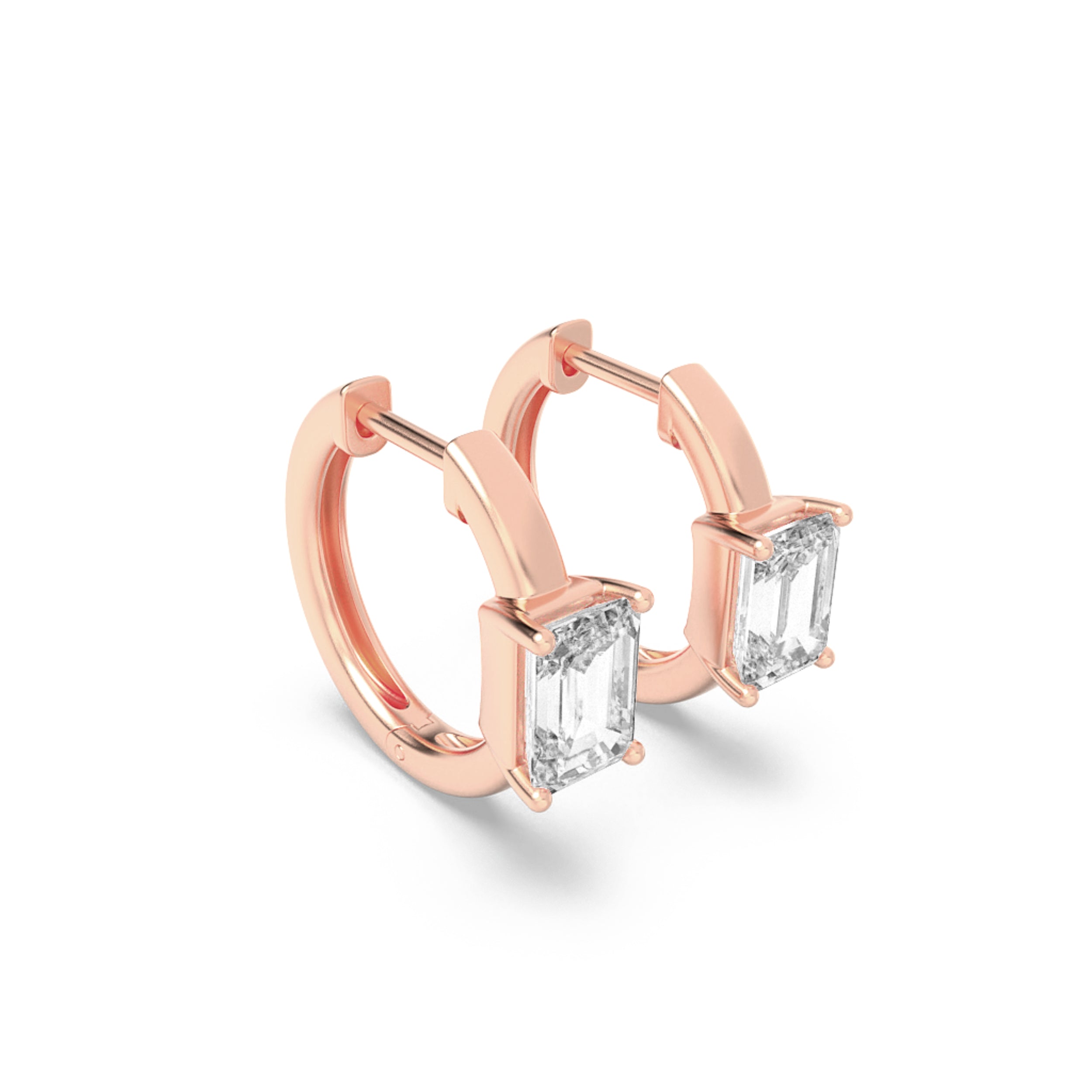 1.5CTW Emerald Shaped Lab Grown Diamond (F/VS) Solitaire Huggie Earrings in 14K Gold