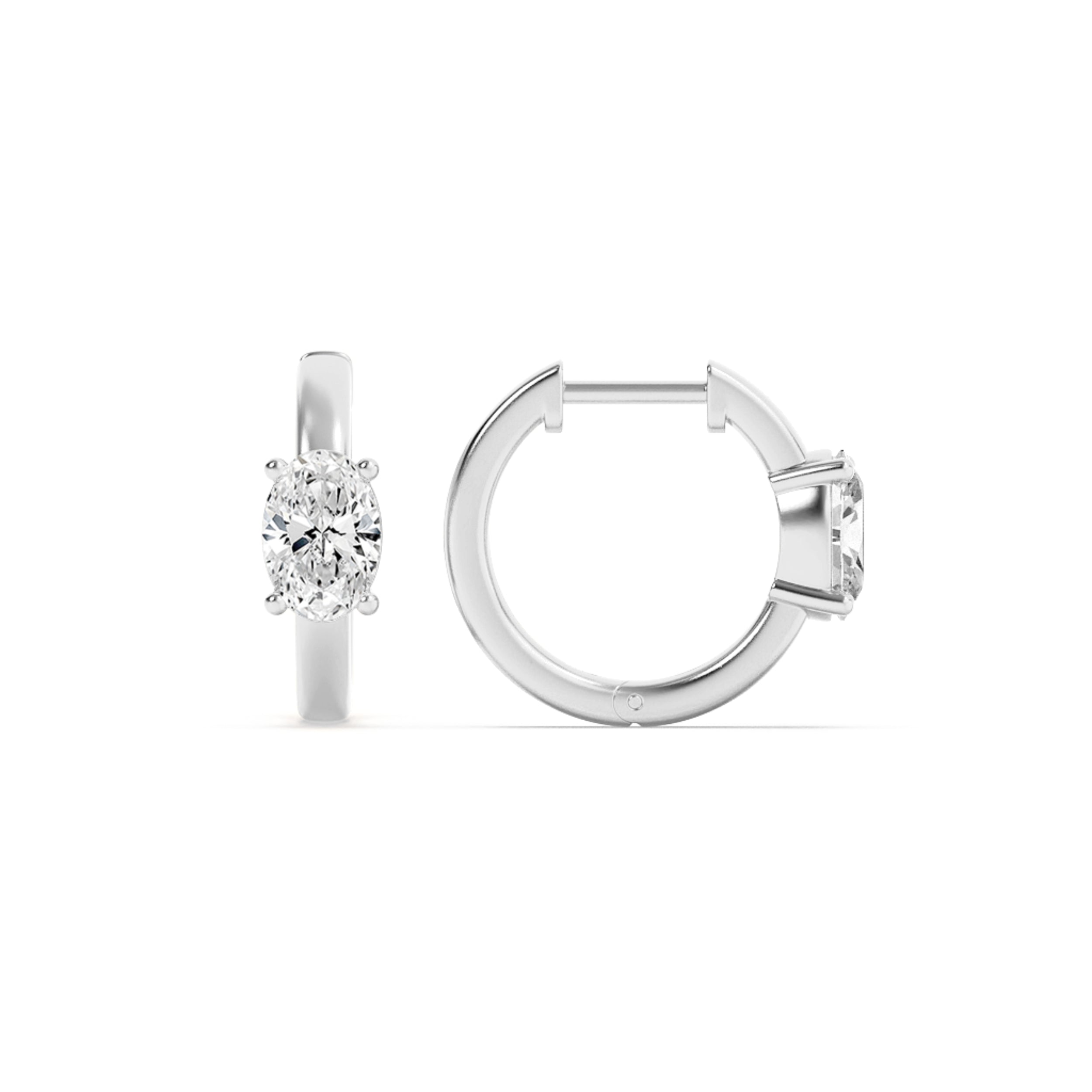 1.5CTW Oval Shaped Lab Grown Diamond (F/VS) Solitaire Huggie Earrings in 14K Gold