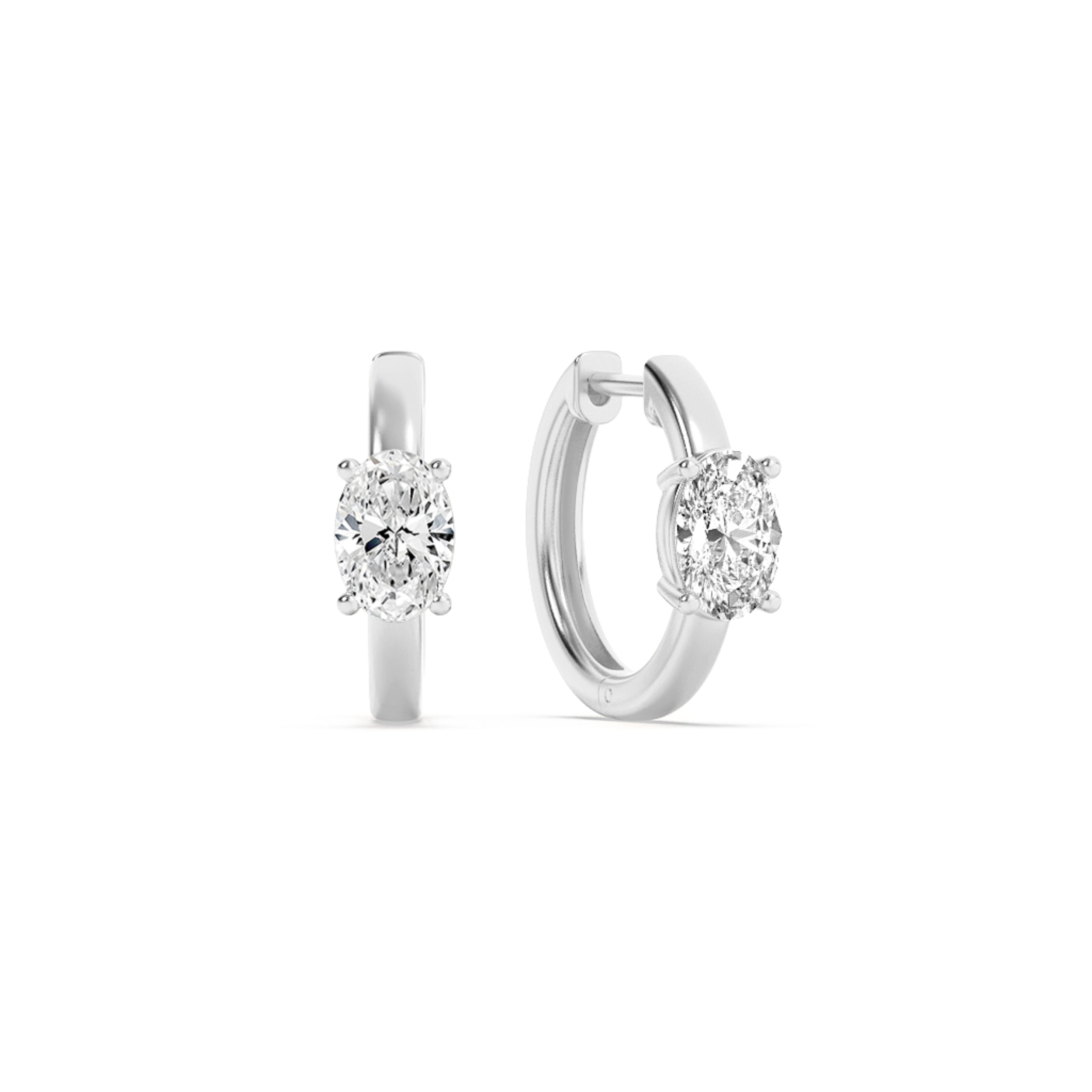 1.5CTW Oval Shaped Lab Grown Diamond (G/VS) Solitaire Huggie Earrings in 14K Gold
