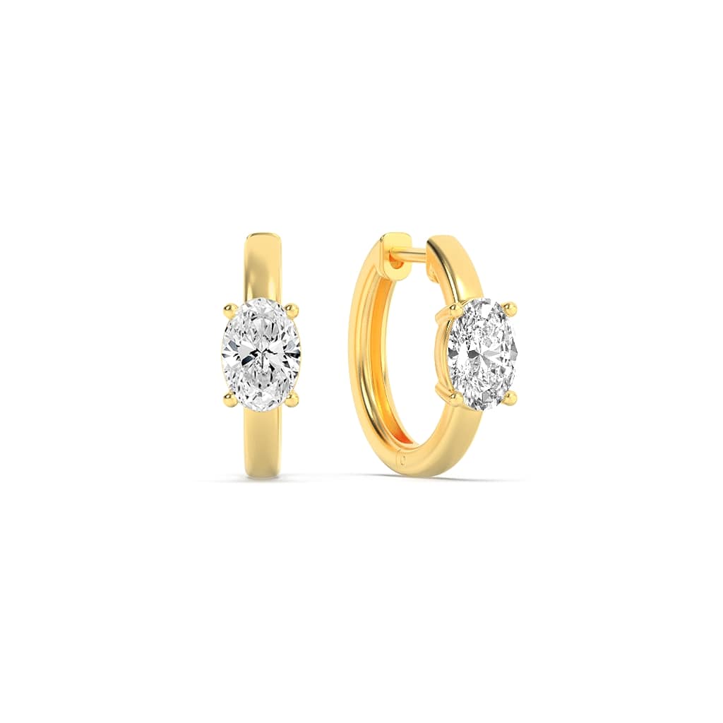 1.5CTW Oval Shaped Lab Grown Diamond (F/VS) Accented Huggie Earrings in 14K Yellow Gold