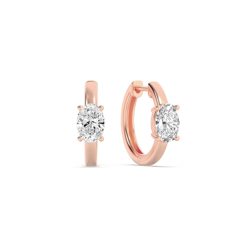 1.5CTW Oval Shaped Lab Grown Diamond (F/VS) Solitaire Huggie Earrings in 14K Gold