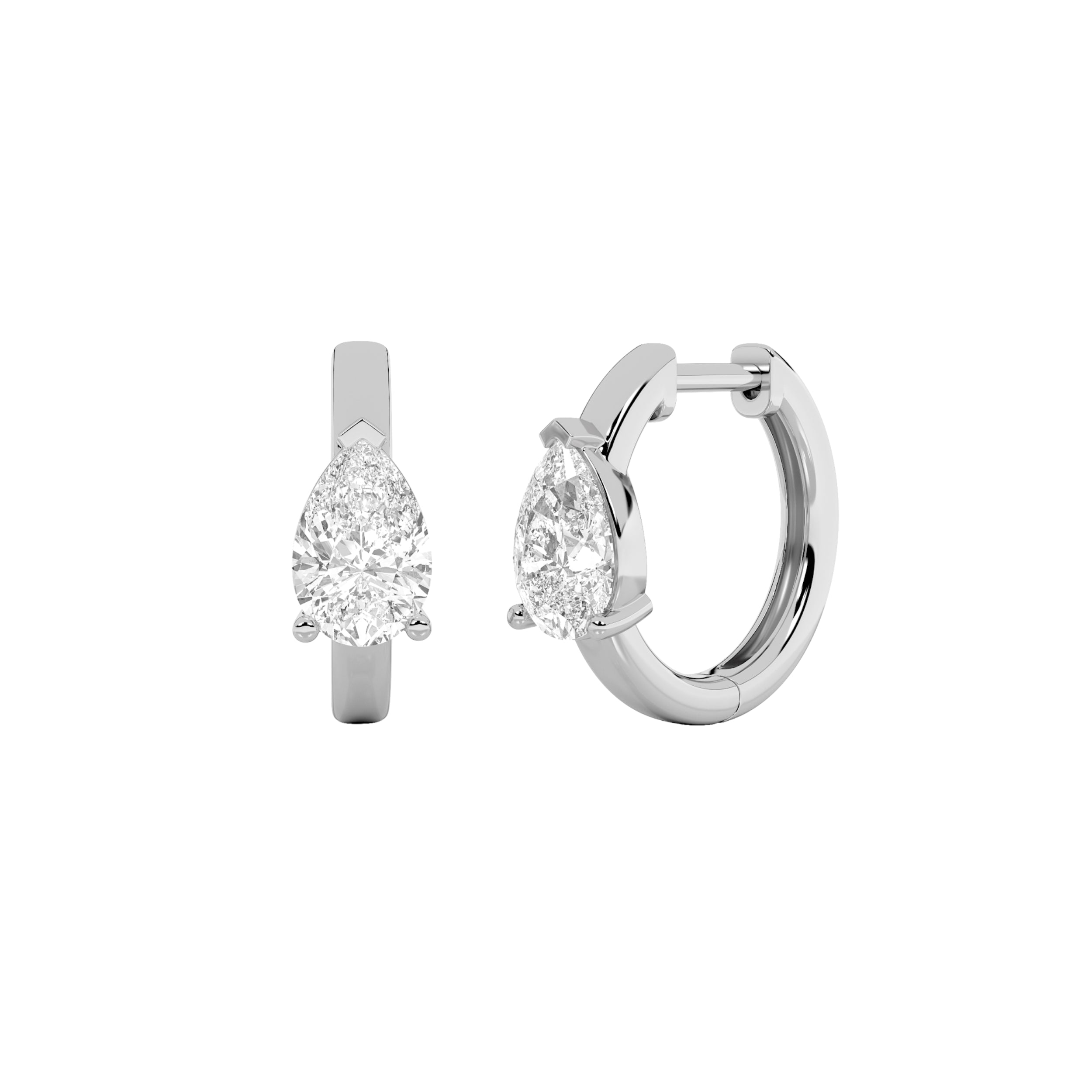 1.5CTW Pear Shaped Lab Grown Diamond (F/VS) Solitaire Huggie Earrings in 14K Gold