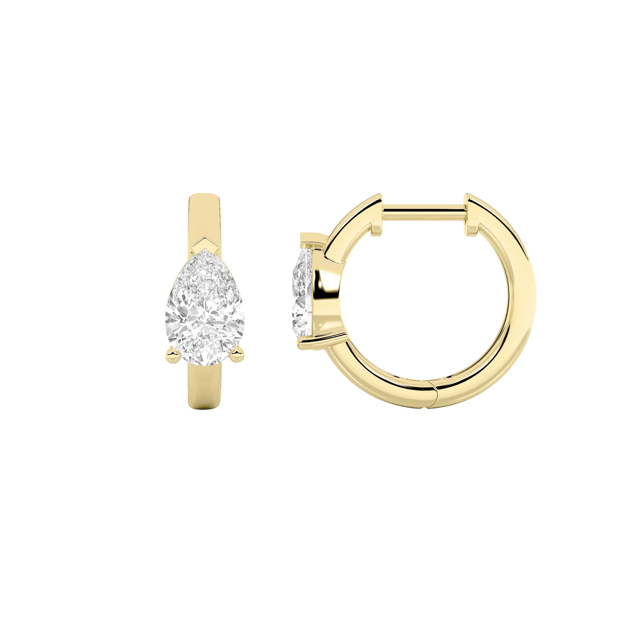 1.5CTW Pear Shaped Lab Grown Diamond (F/VS) Solitaire Huggie Earrings in 14K Gold