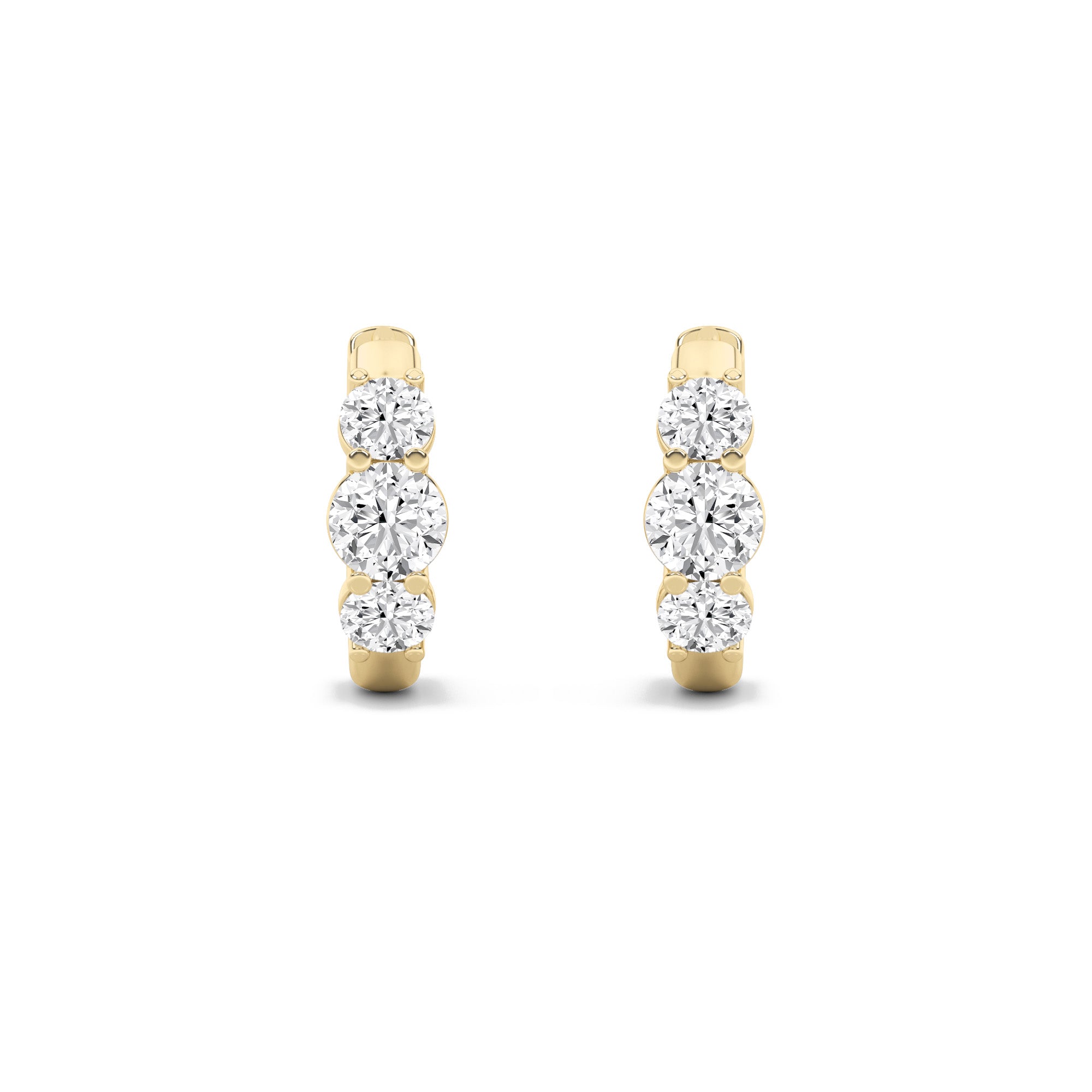 2CTW Round Shaped Lab Grown Diamond (G/VS) Three Stone Huggie Earrings in 10K Gold