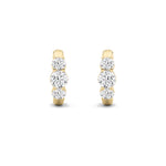 2CTW Round Shaped Lab Grown Diamond (F/VVS) Three Stone Huggie Earrings in 14K Gold
