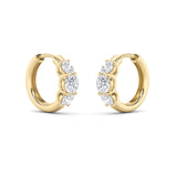 2CTW Round Shaped Lab Grown Diamond (F/VVS) Three Stone Huggie Earrings in 14K Gold