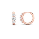 2CTW Round Shaped Lab Grown Diamond (F/VVS) Three Stone Huggie Earrings in 14K Gold