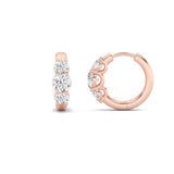 2CTW Round Shaped Lab Grown Diamond (F/VVS) Three Stone Huggie Earrings in 14K Gold