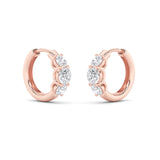 2CTW Round Shaped Lab Grown Diamond (F/VVS) Three Stone Huggie Earrings in 14K Gold