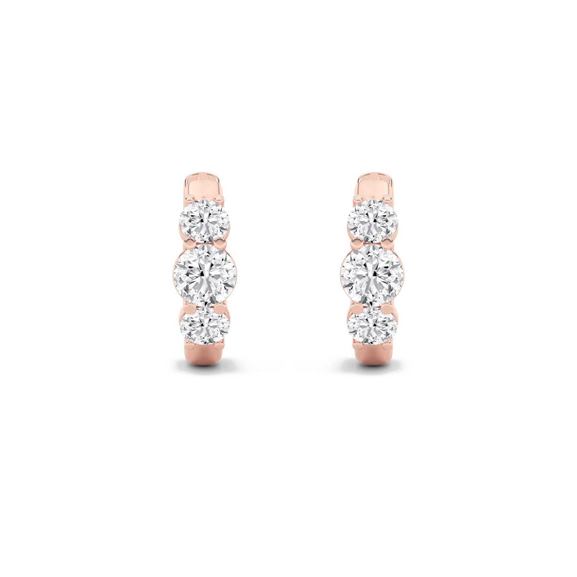 2CTW Round Shaped Lab Grown Diamond (F/VVS) Three Stone Huggie Earrings in 14K Gold