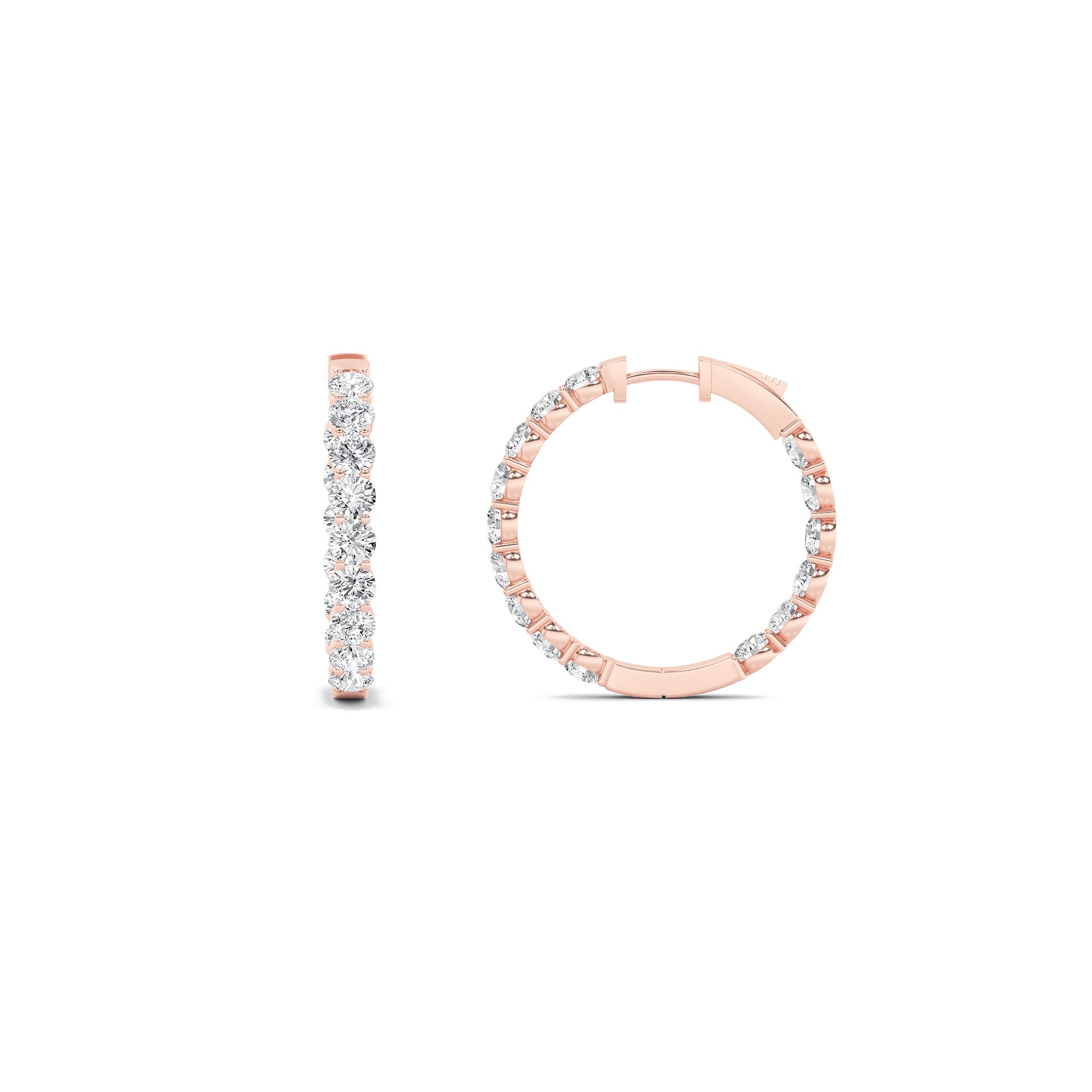 5CTW Round Shaped Lab Grown Diamond (F/VS) Inside out Hoop Earrings in 14K Gold