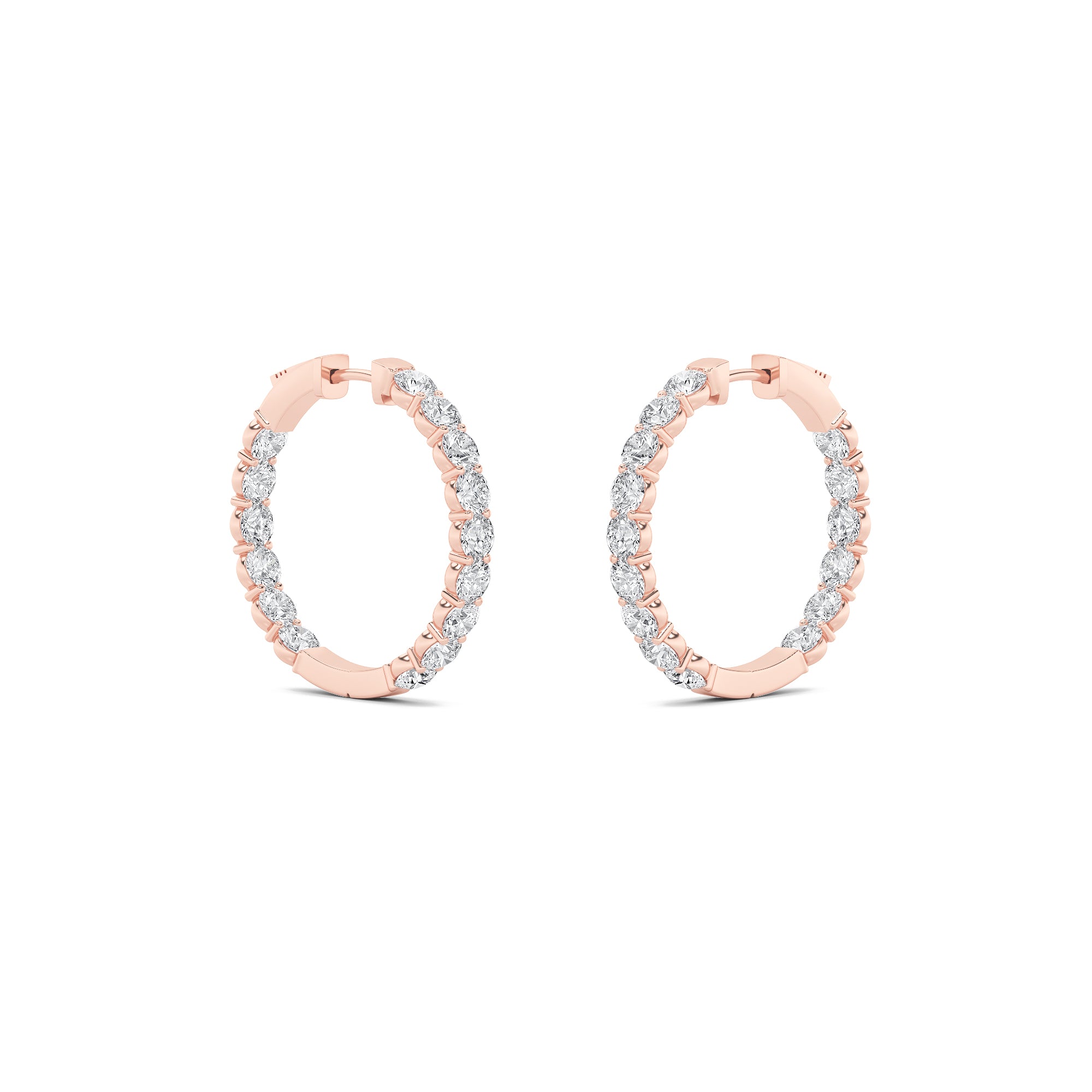 5CTW Round Shaped Lab Grown Diamond (F/VS) Inside out Hoop Earrings in 14K Gold