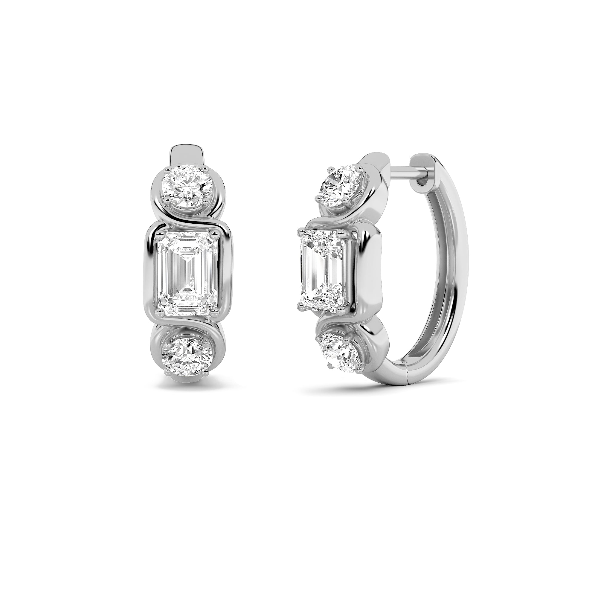 2.5CTW Emerald Shaped Lab Grown Diamond (F/VS) Three Stone Earrings in 14K Gold