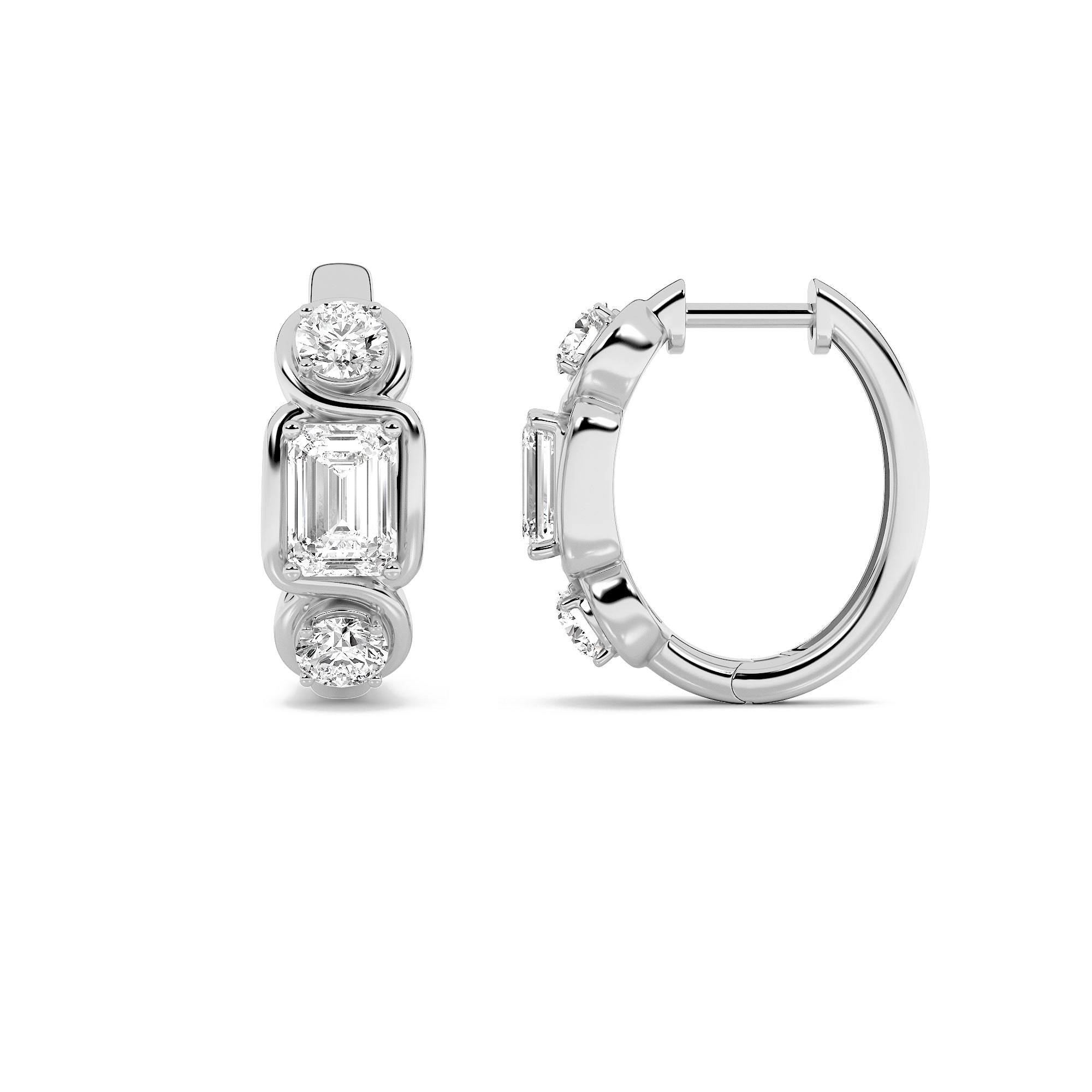 2.5CTW Emerald Shaped Lab Grown Diamond (G/VS) Three Stone Earrings in 14K Gold