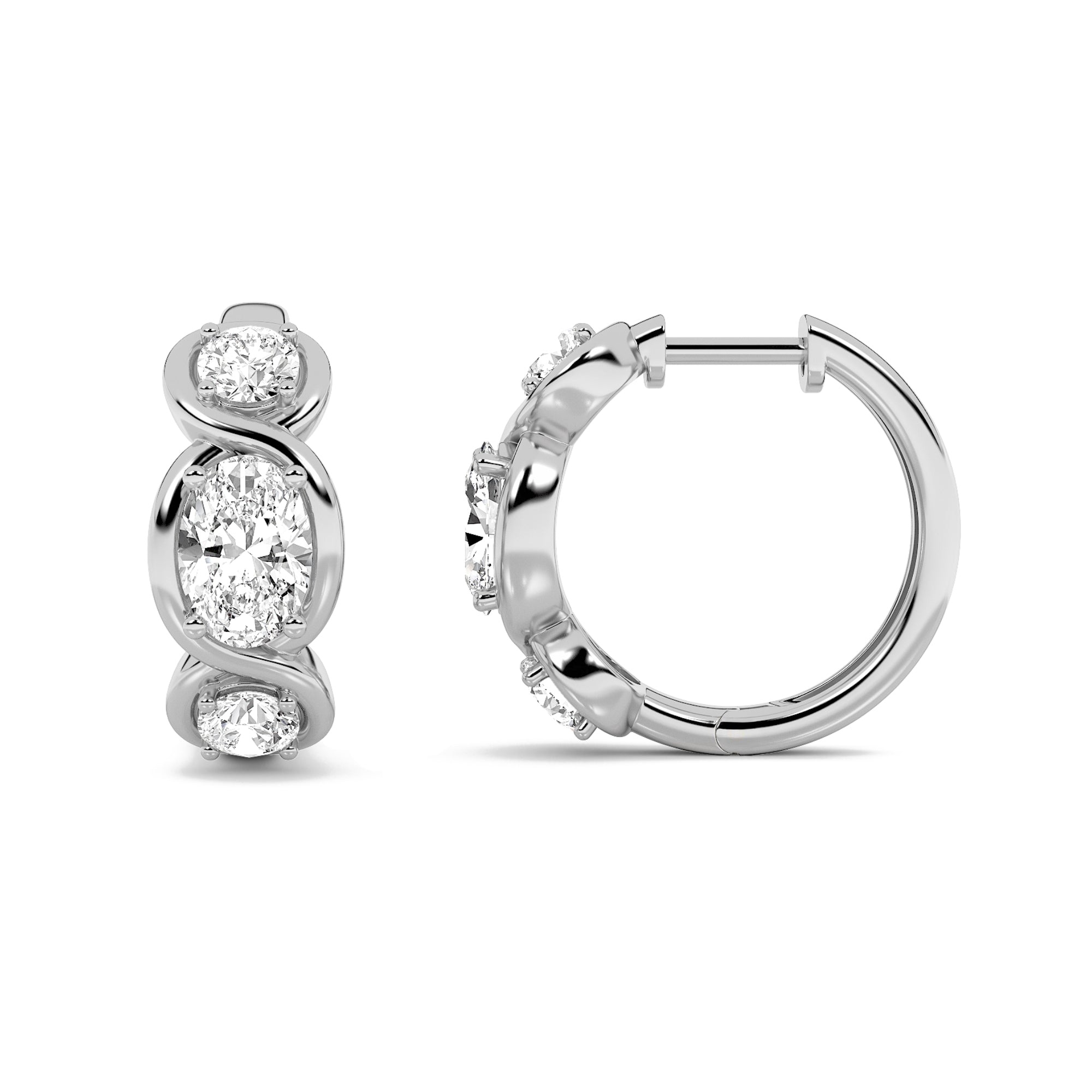 2.5CTW Oval Shaped Lab Grown Diamond (F/VS) Three Stone Huggie Earrings in 14K Gold