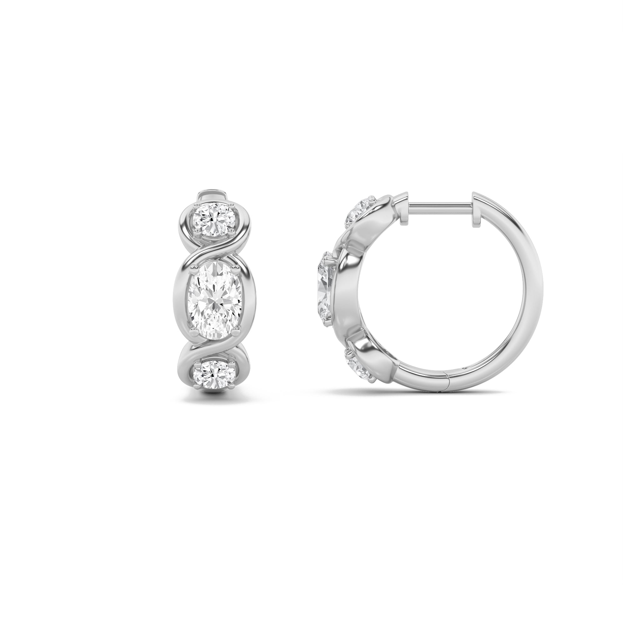 2.5CTW Oval Shaped Lab Grown Diamond (G/VS) Three Stone Huggie Earrings in 14K Gold