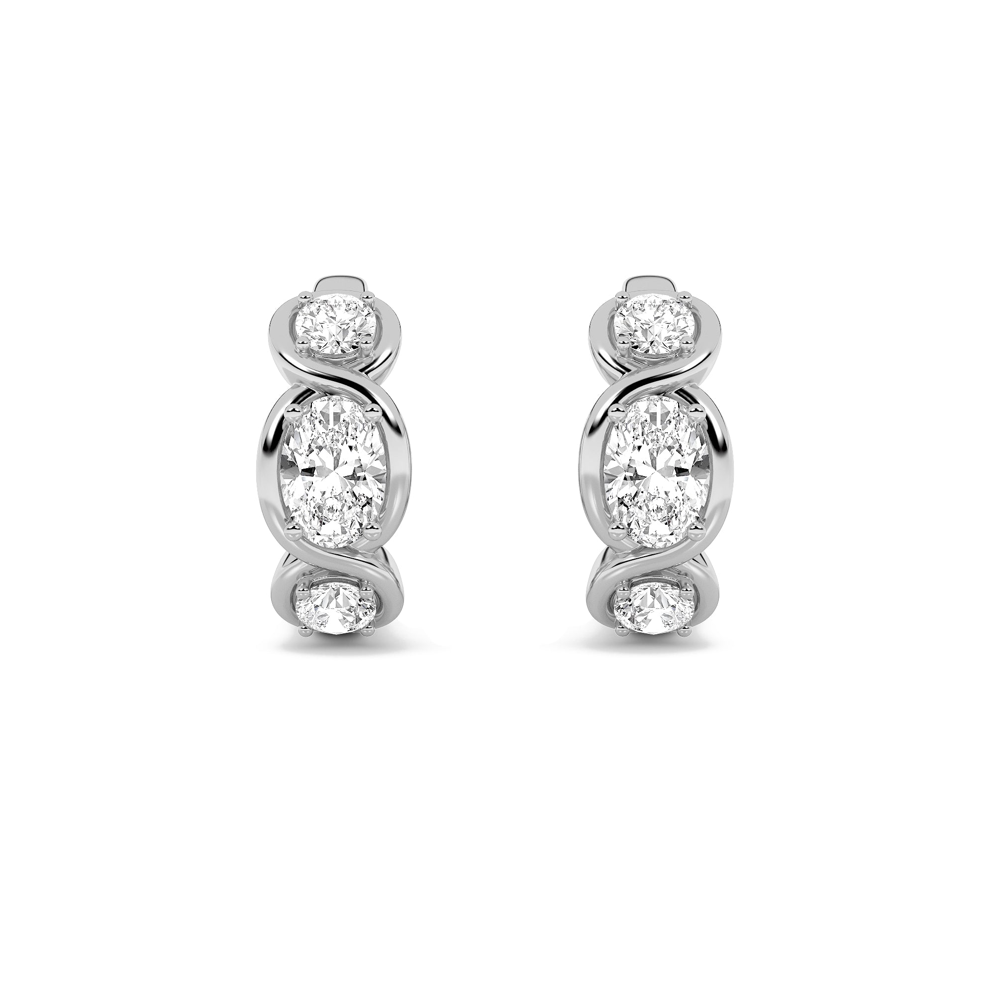 2.5CTW Oval Shaped Lab Grown Diamond (G/VS) Three Stone Huggie Earrings in 14K Gold