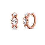 2.5CTW Oval Shaped Lab Grown Diamond (F/VVS) Three Stone Huggie Earrings in 14K Gold